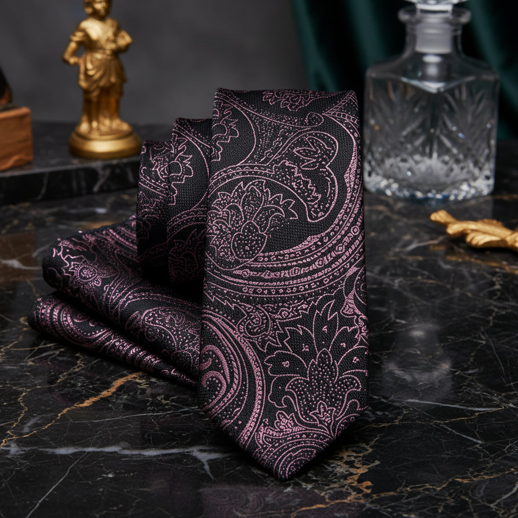 Black Pink Paisley Necktie