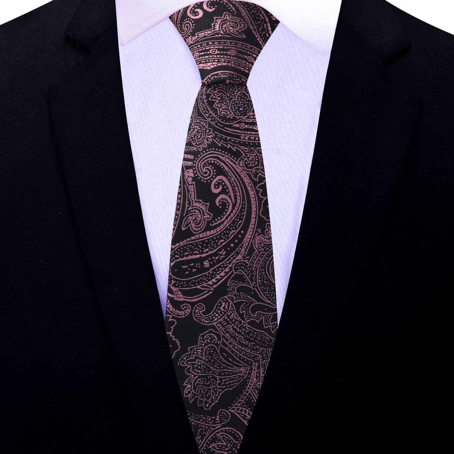 Thin: Black, Pink Paisley Necktie