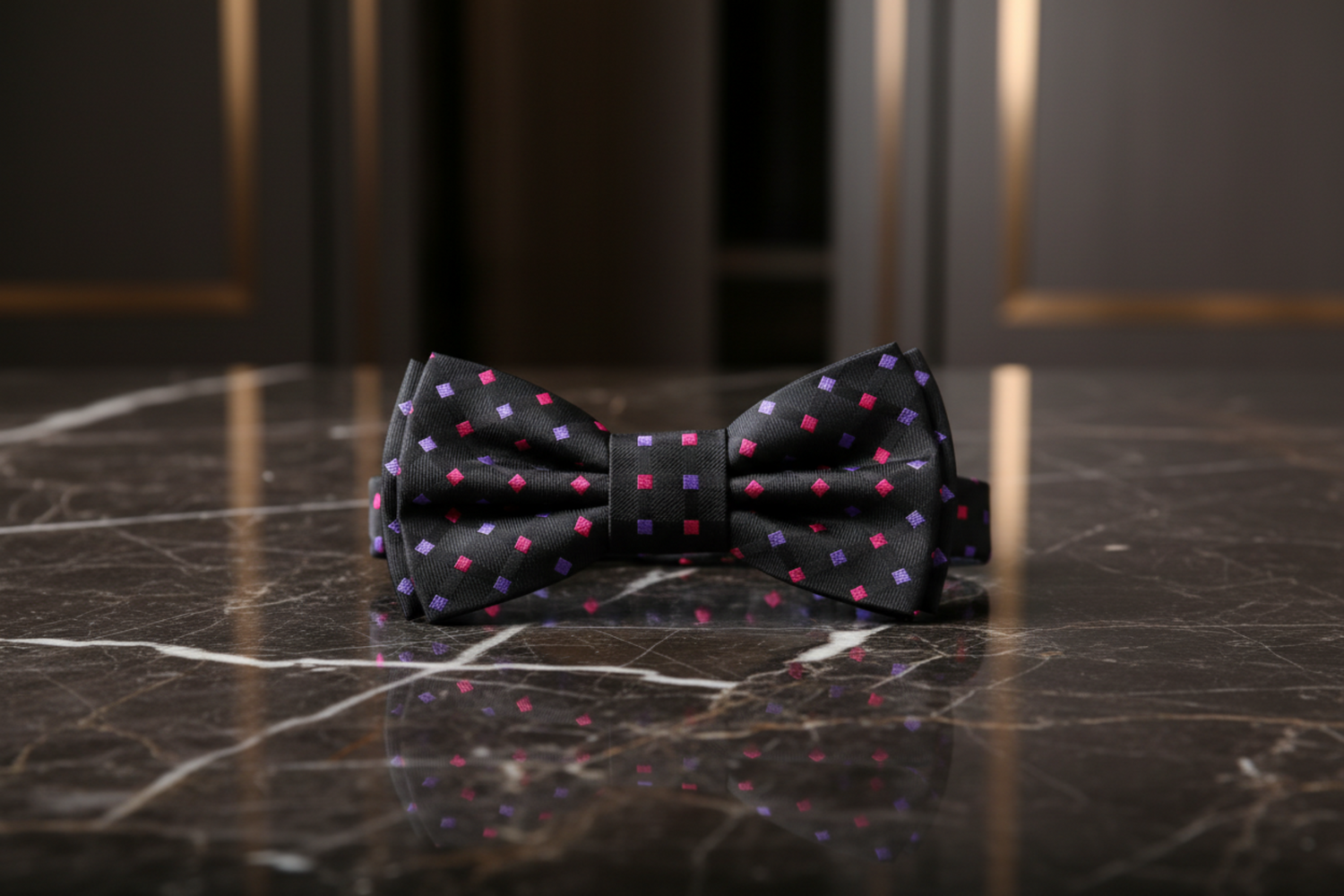Black, Pink, Purple Geometric Bow Tie Pre Tied
