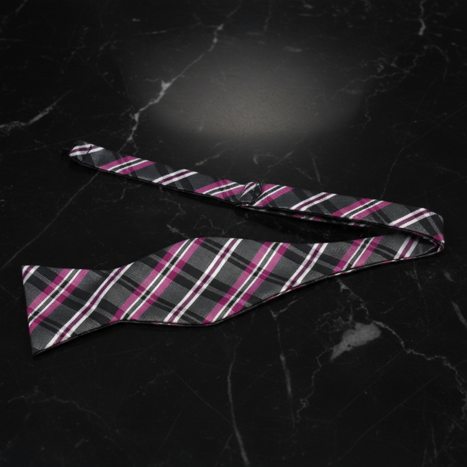 Black, White, Pink Plaid Bow Tie Self Tie