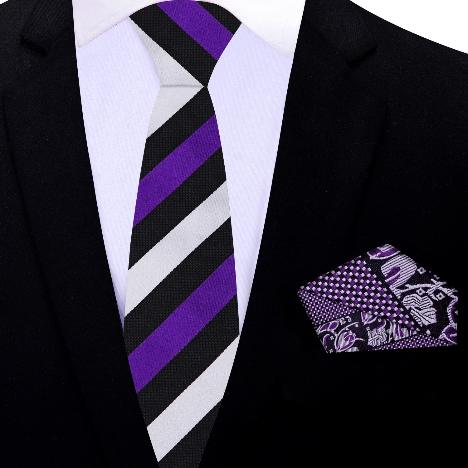Black Purple Light Grey Thin Tie and Accenting Square