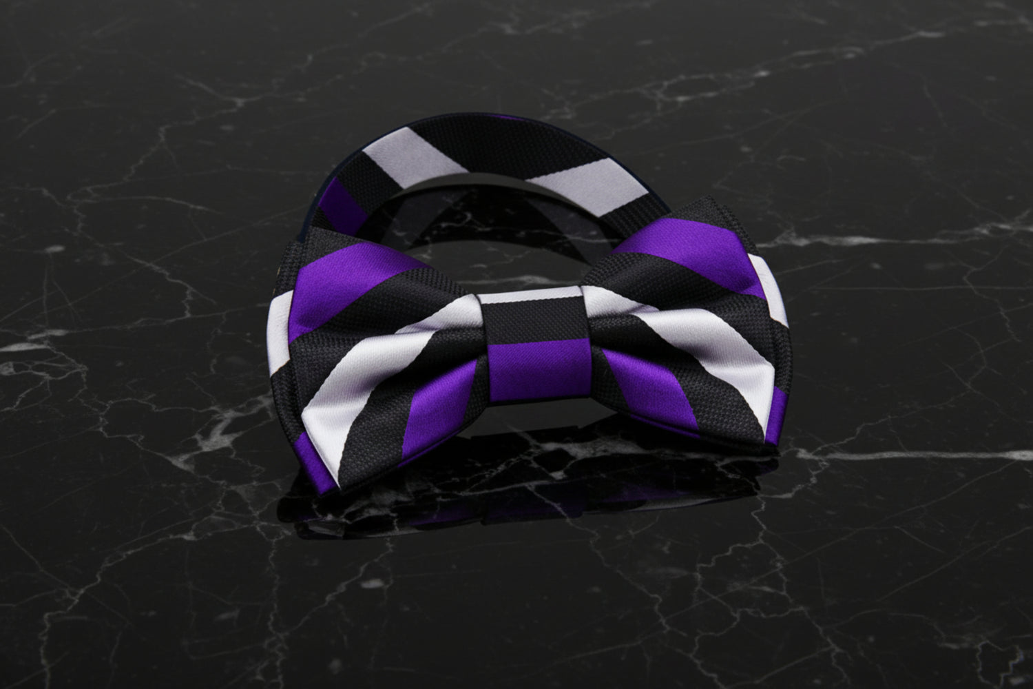 Black Purple Light Silver Stripe Pre Tied  Bow Tie