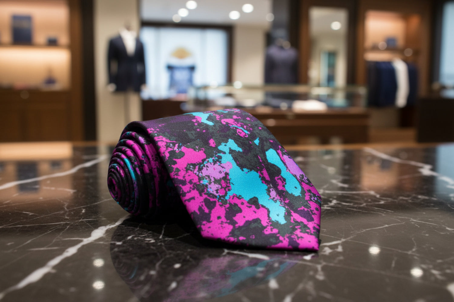 Light Blue, Purple Ink Blot Necktie Keep