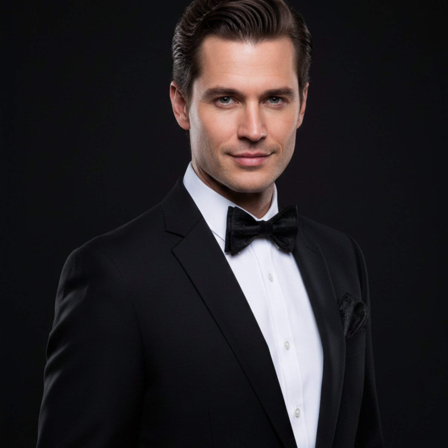 Black bow tie and square on man