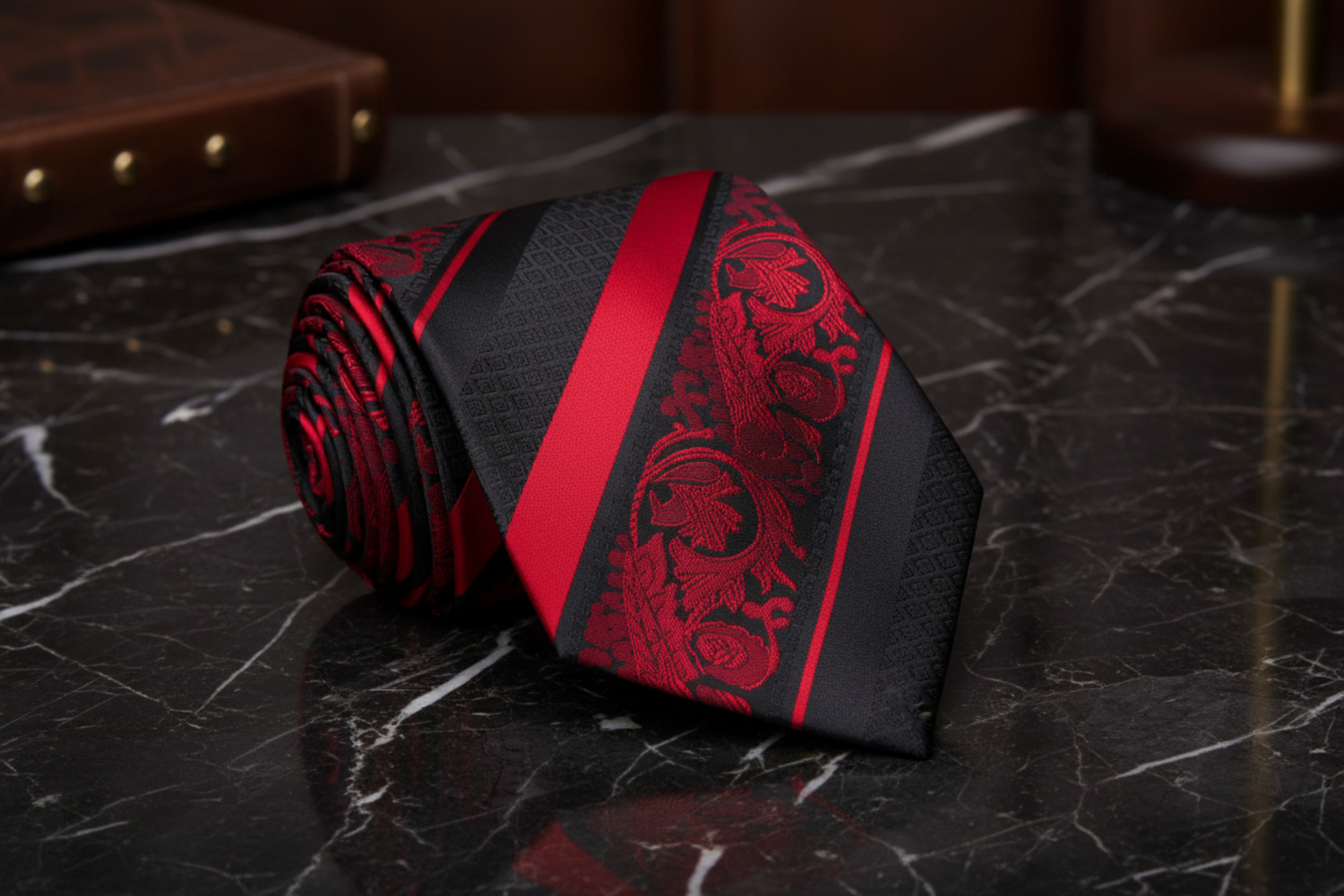Black, Red Paisley Necktie