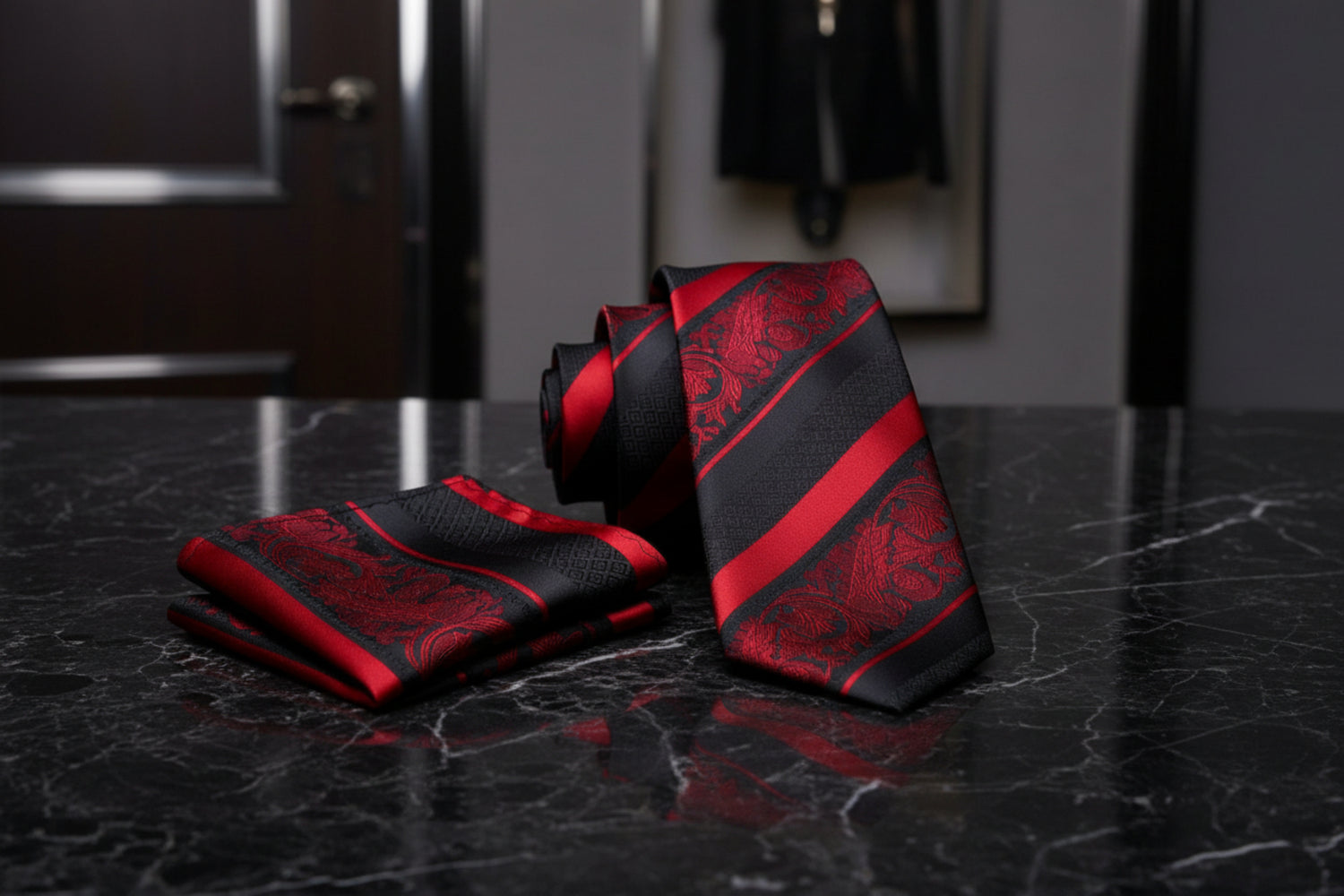 alt Black Red Cadenza Tie and Square