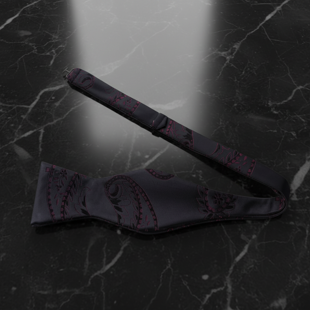 Black Red Daring Paisley Self Tie Bow Tie