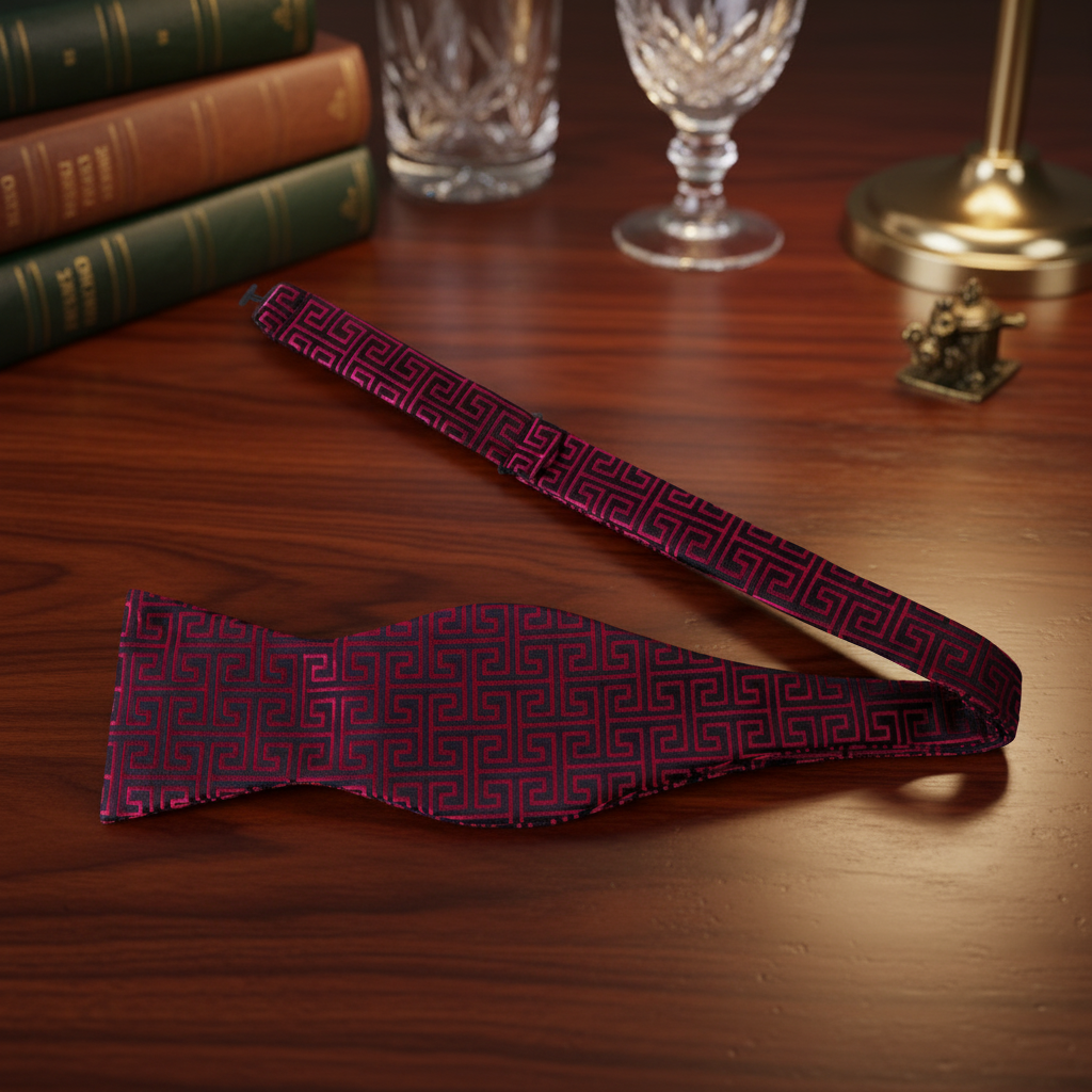 a red geometric self tie bow tie