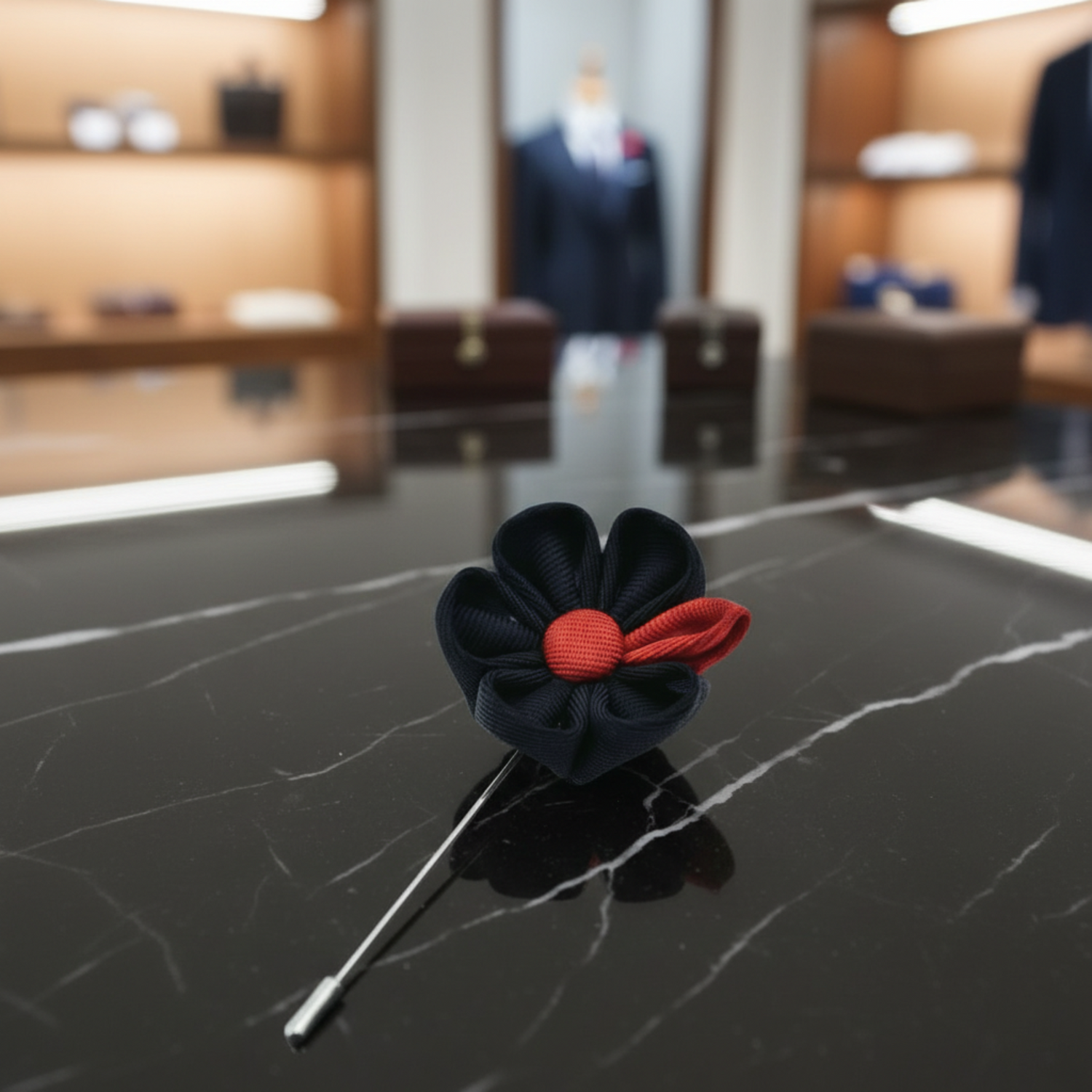 Black, Red Flower Lapel Pin