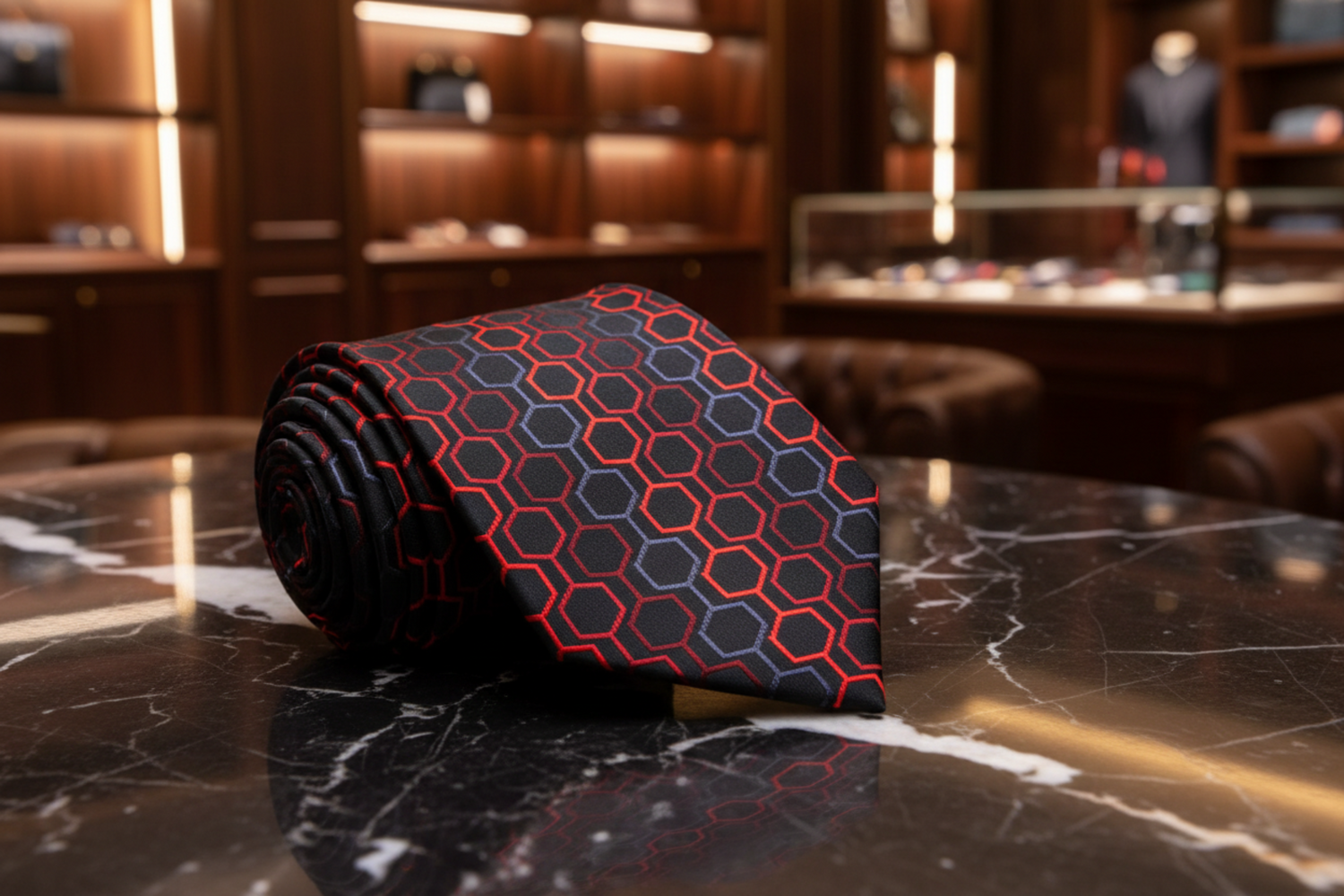 Black, Red, Grey Geometric Necktie