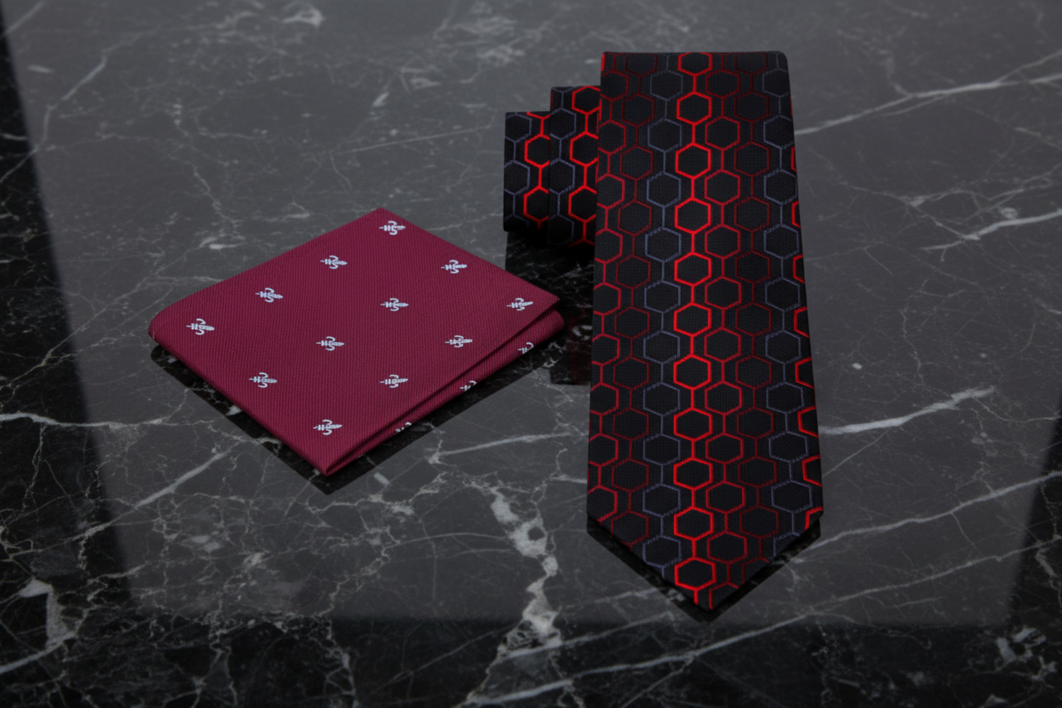 Alt Black, Red, Grey Geometric Necktie and Accenting Square