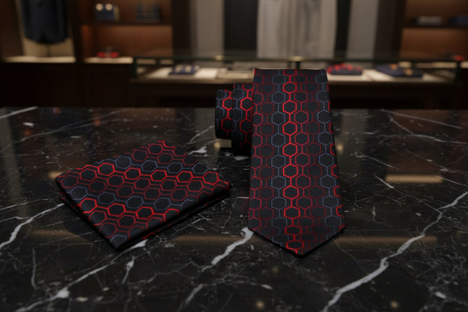 Alt Black, Red, Grey Geometric Necktie and Square