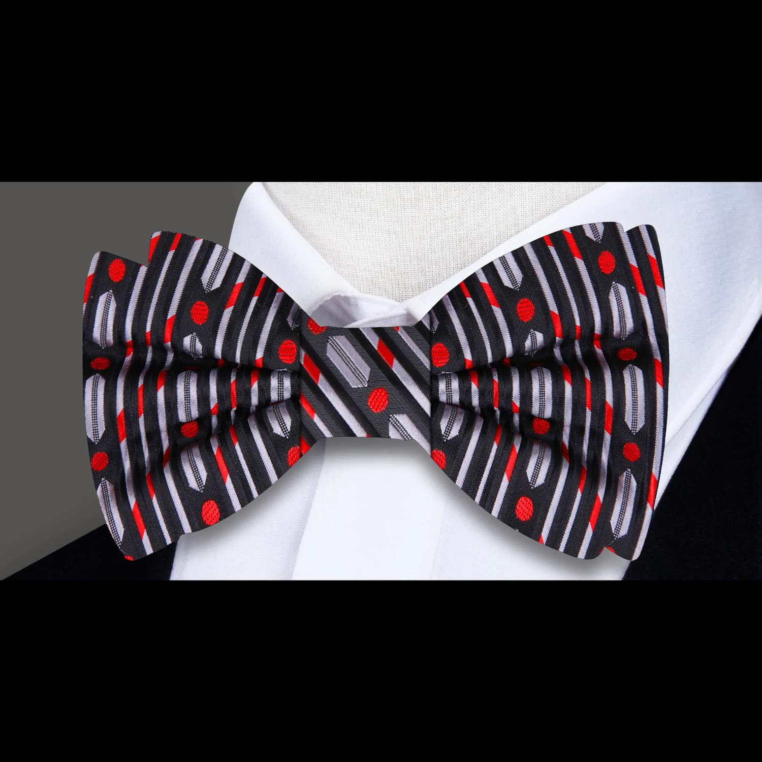Black, Red, Grey Abstract Bow Tie 