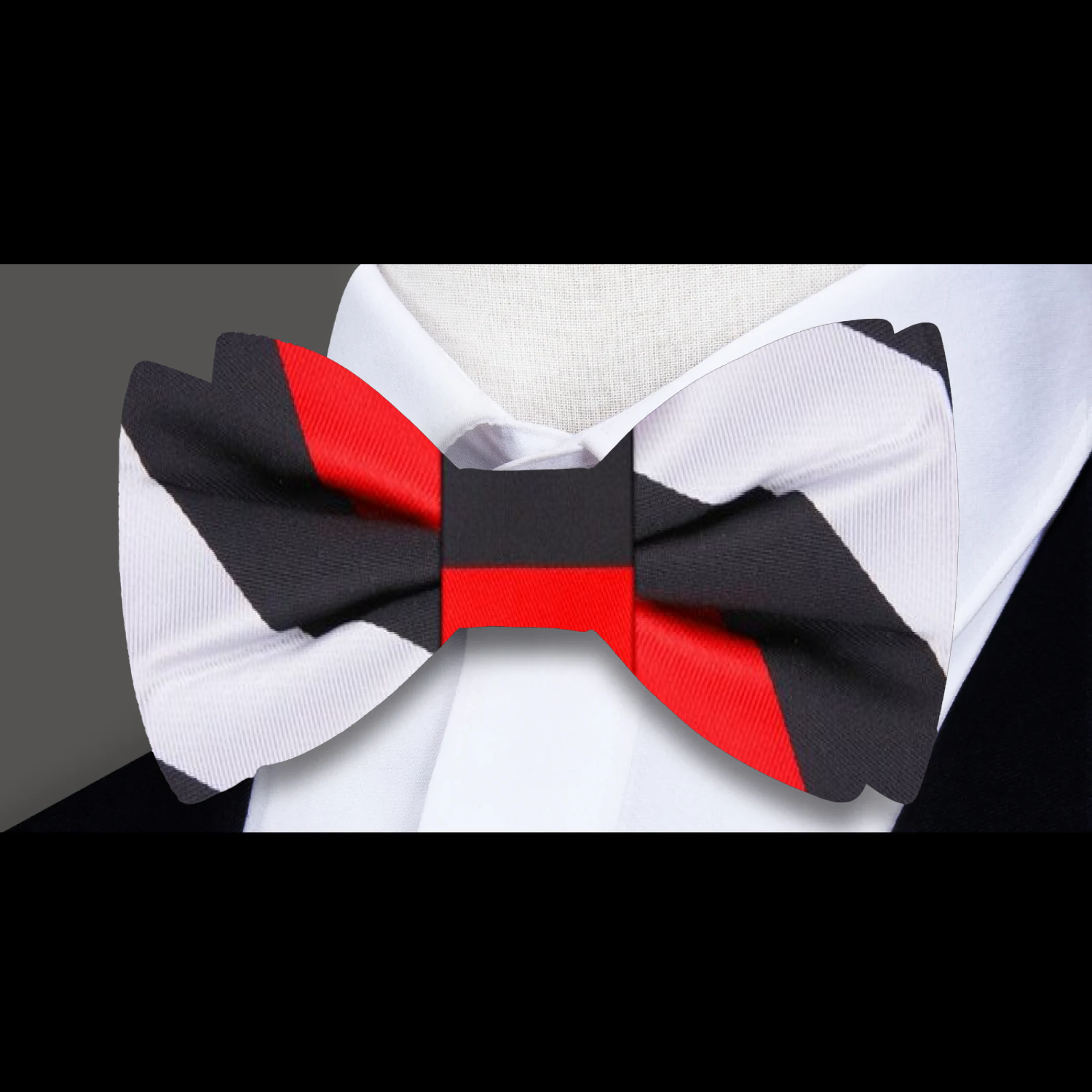 Black Red Light Silver Block Stripe Self Tie Bow Tie