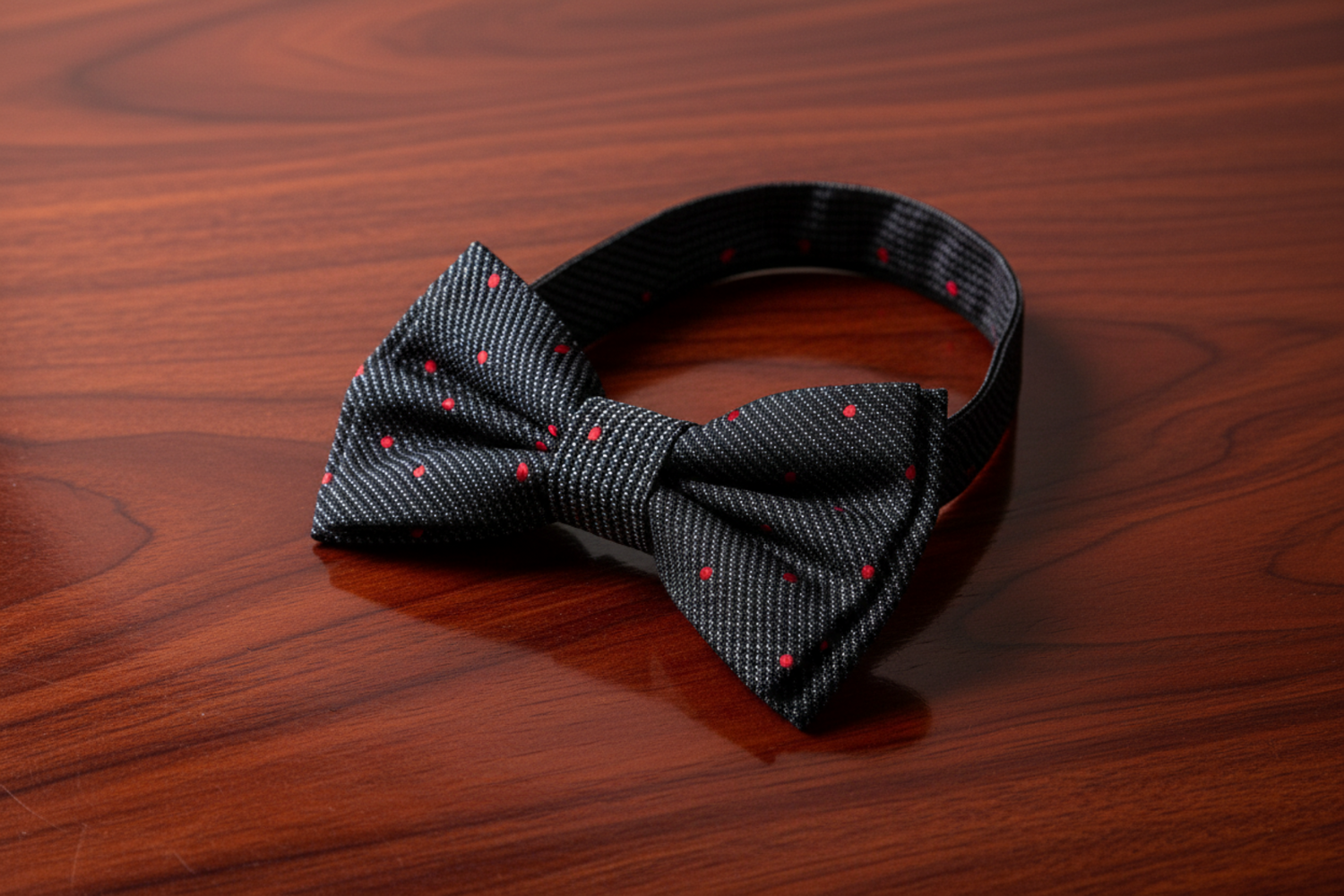 Black, Red Polka Bow Tie Pre Tied