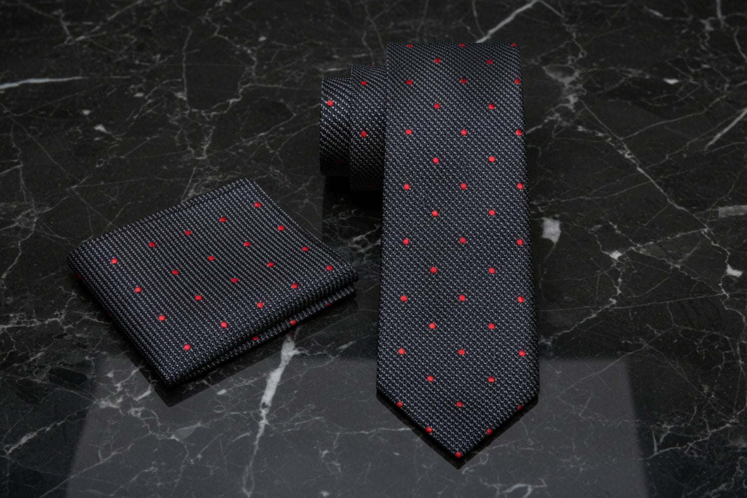 Alt Black, Red Polka Necktie and Matching Square