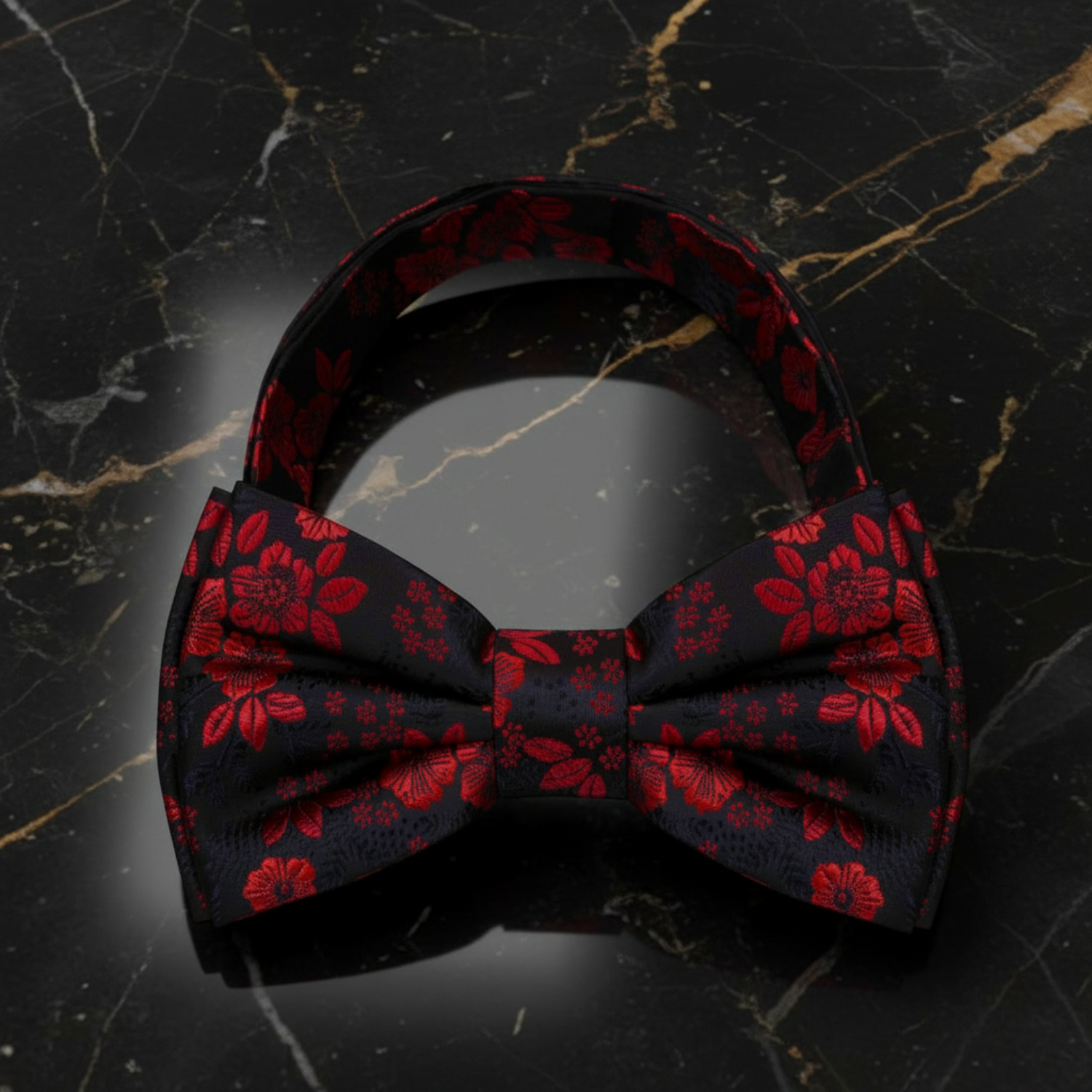 Black Red Original Floral Bow Tie Pre Tied