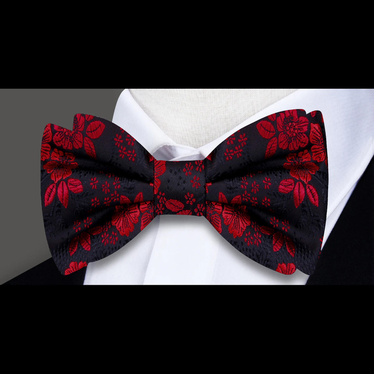 Black Red Original Floral Bow Tie 