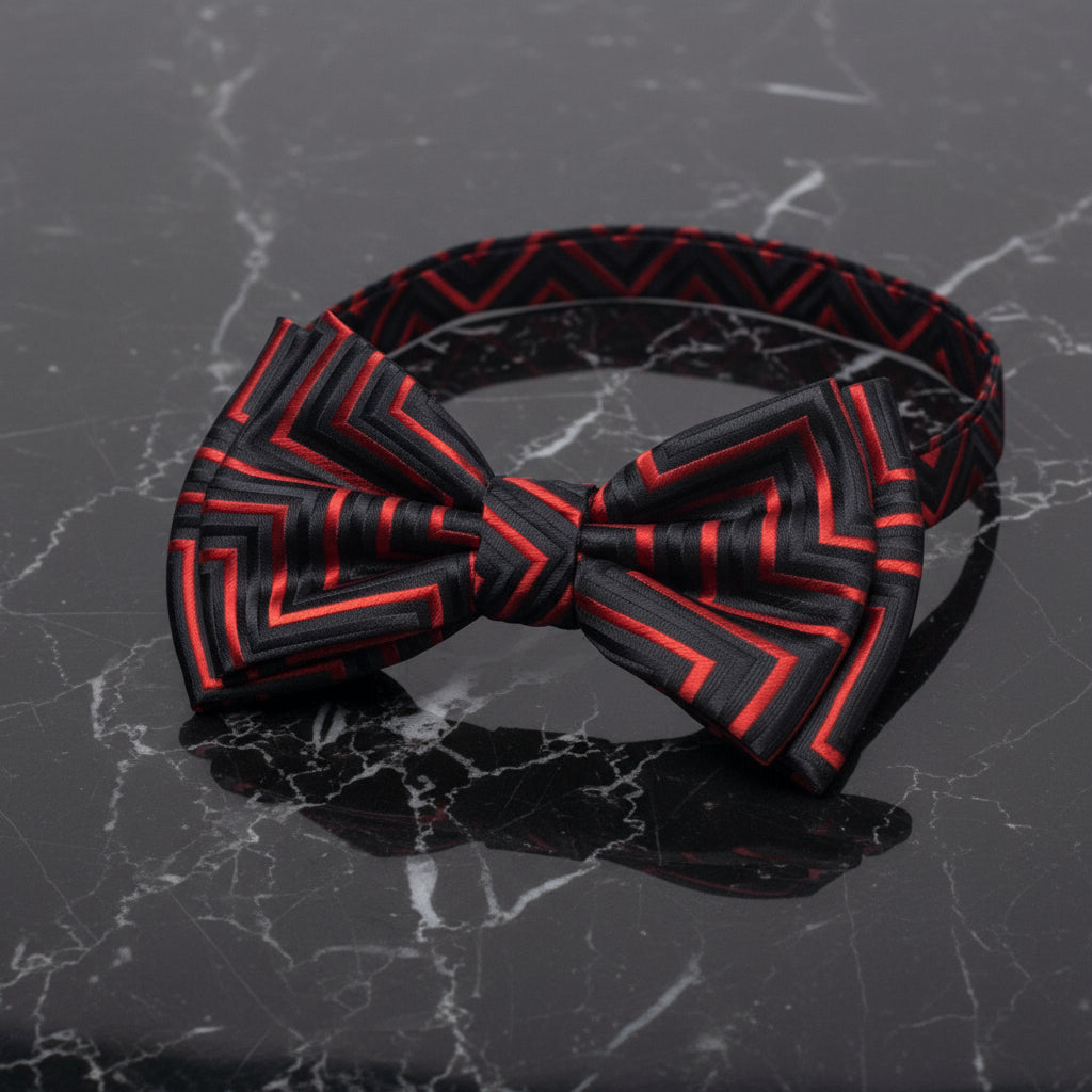 Black, Red Geometric Bow Tie Pre tied