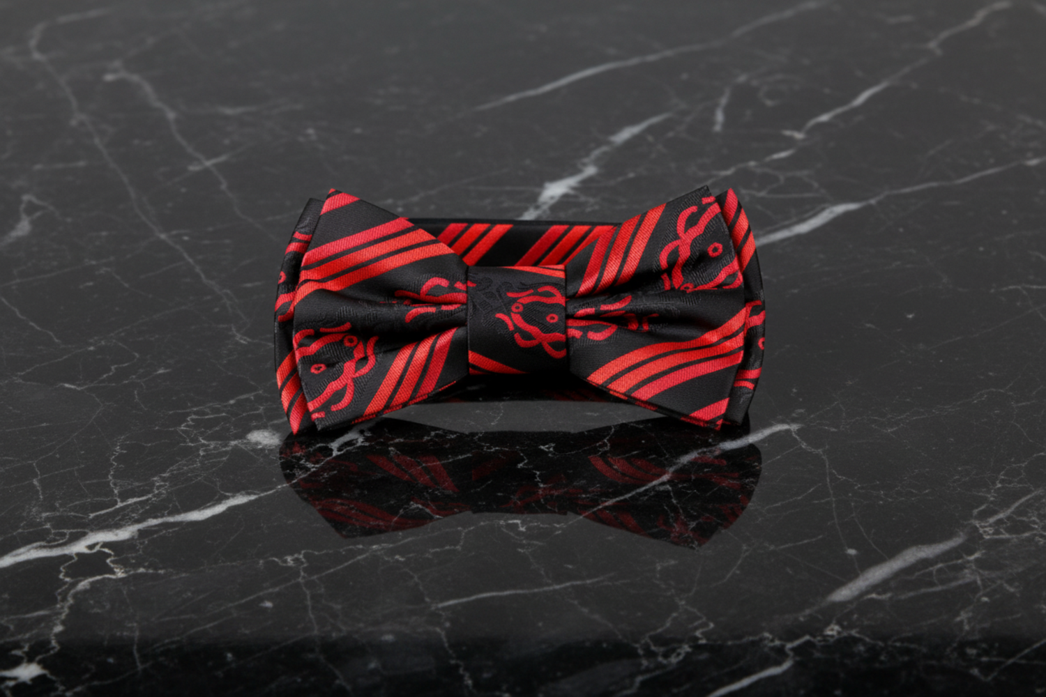 Black Red Scarab Bow Tie Pre Tied