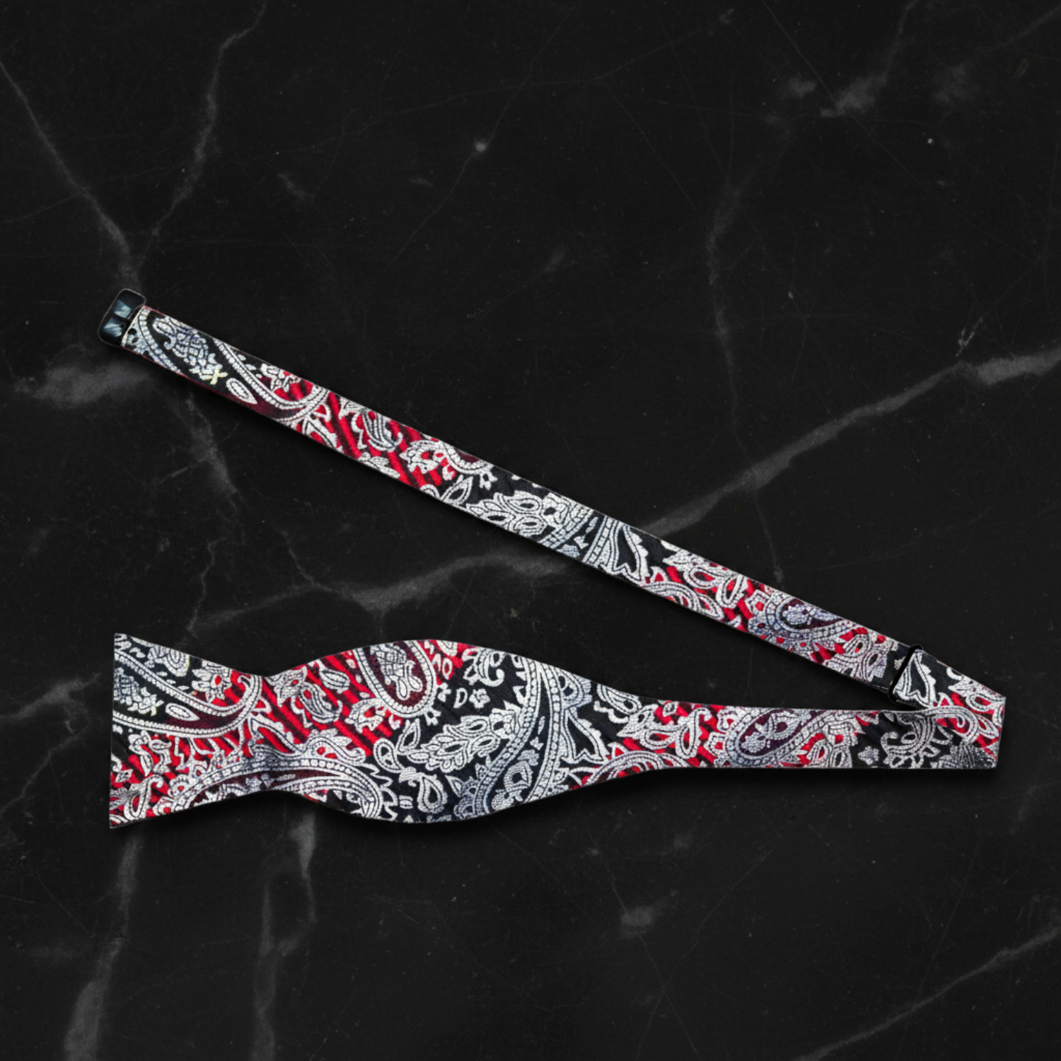 Red, Black, Grey Paisley Bow Tie