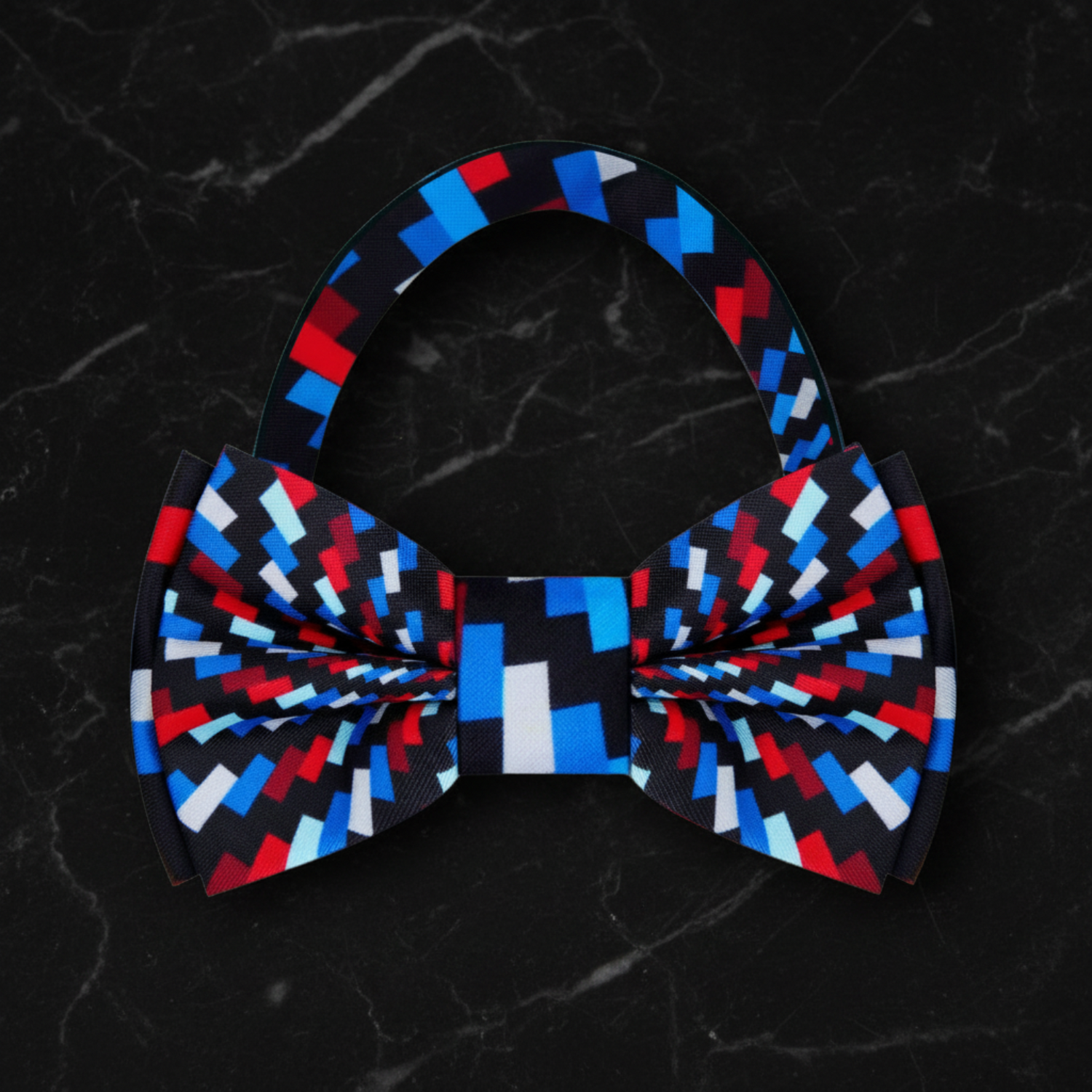 Red, Blue, Black Geometric Swirl Bow Tie Pre Tied