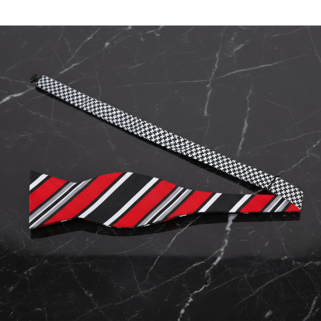 Black, Red Stripe and Hounds Tooth Bow Tie Self Tie