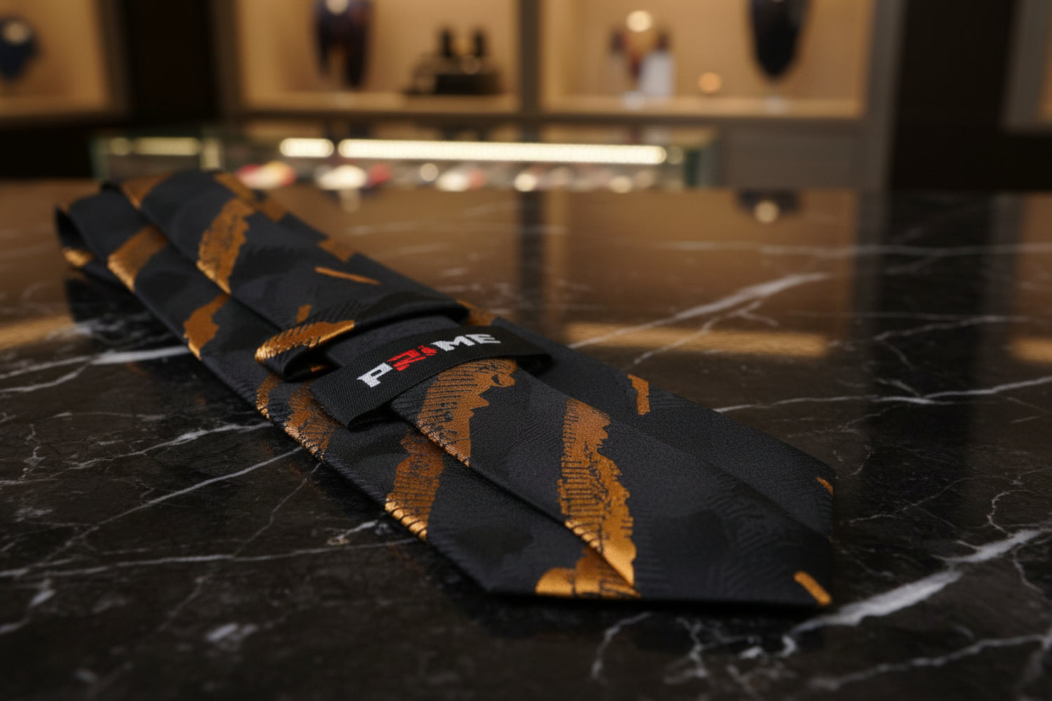 Black and Metallic Copper Abstract Lines Tie Keep