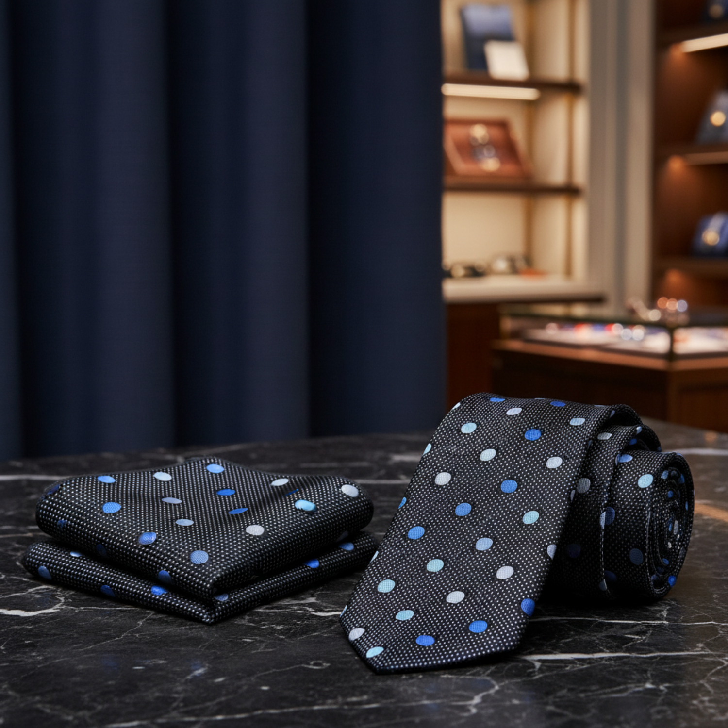Alt Black Shades of Blue Namaste Polka Necktie and Square 2