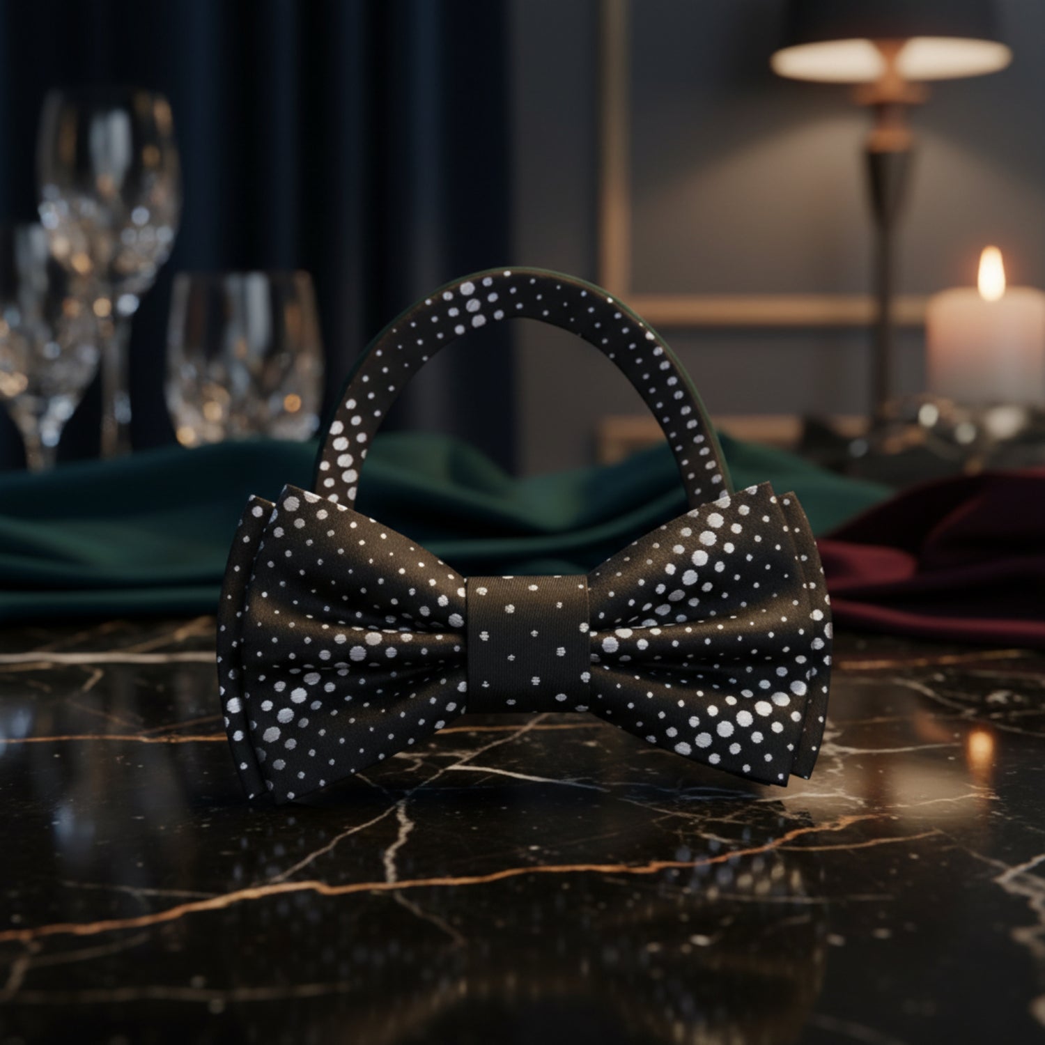 Black Silver Dots pre Tied Bow Tie