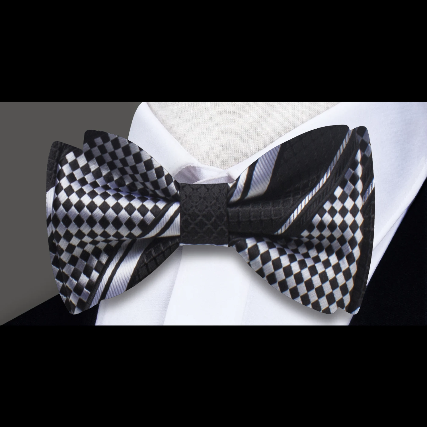 Main View: Black, Grey Check Bow Tie 