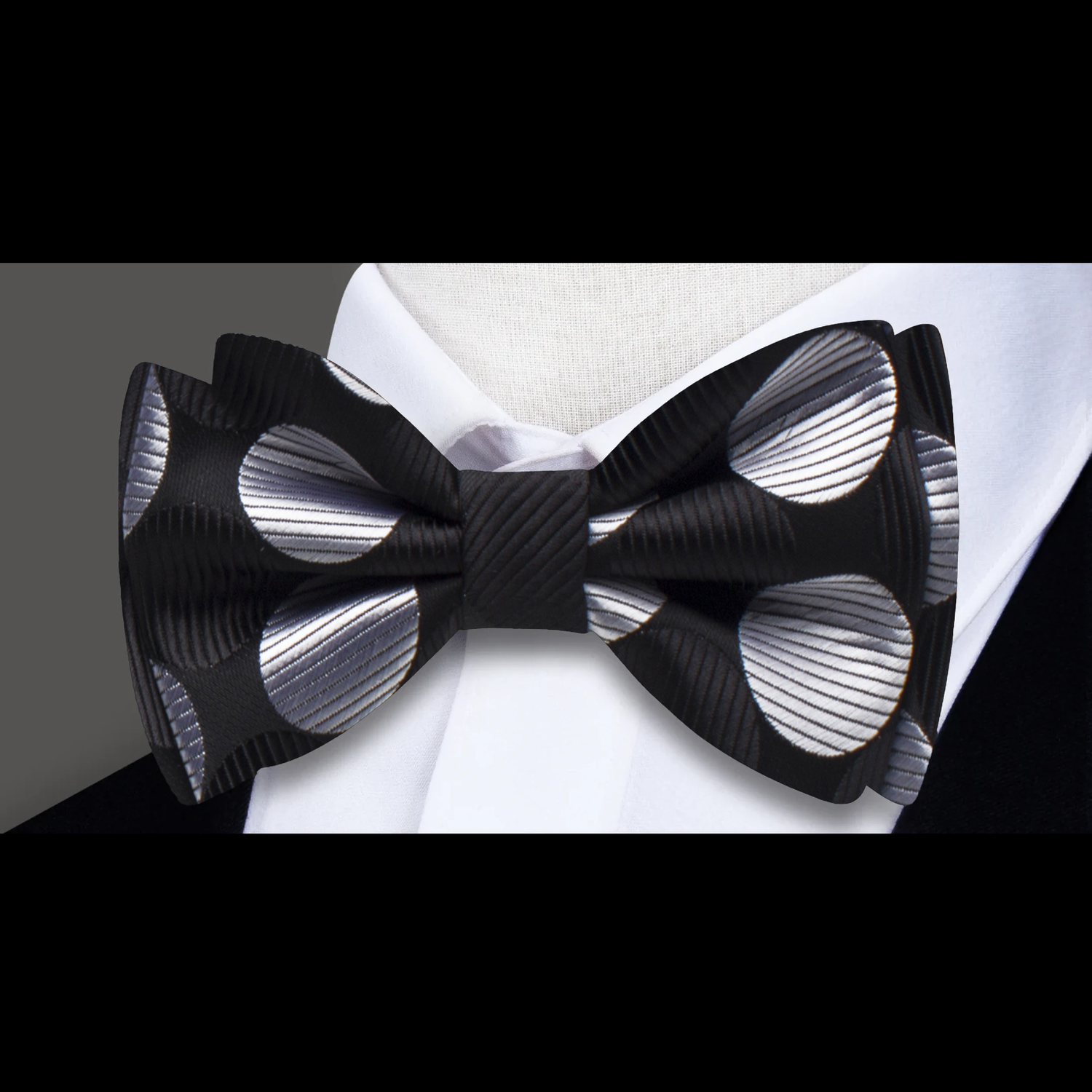 Black, Silver Big Polka Bow Tie 