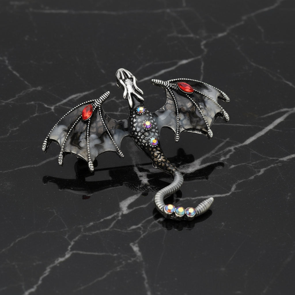Black, Grey Dragon Lapel Pin