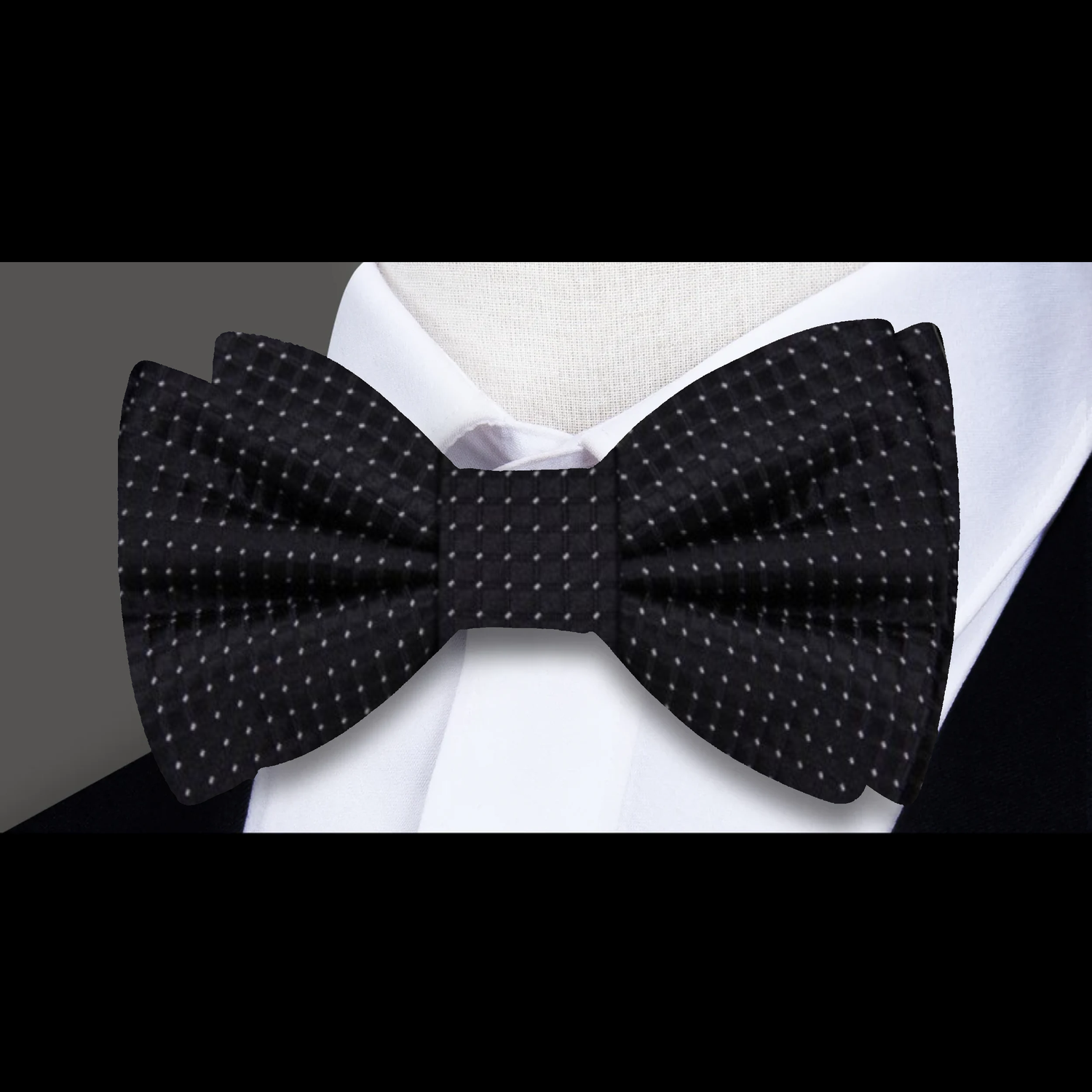 Black with White Geometric Texture Bow Tie