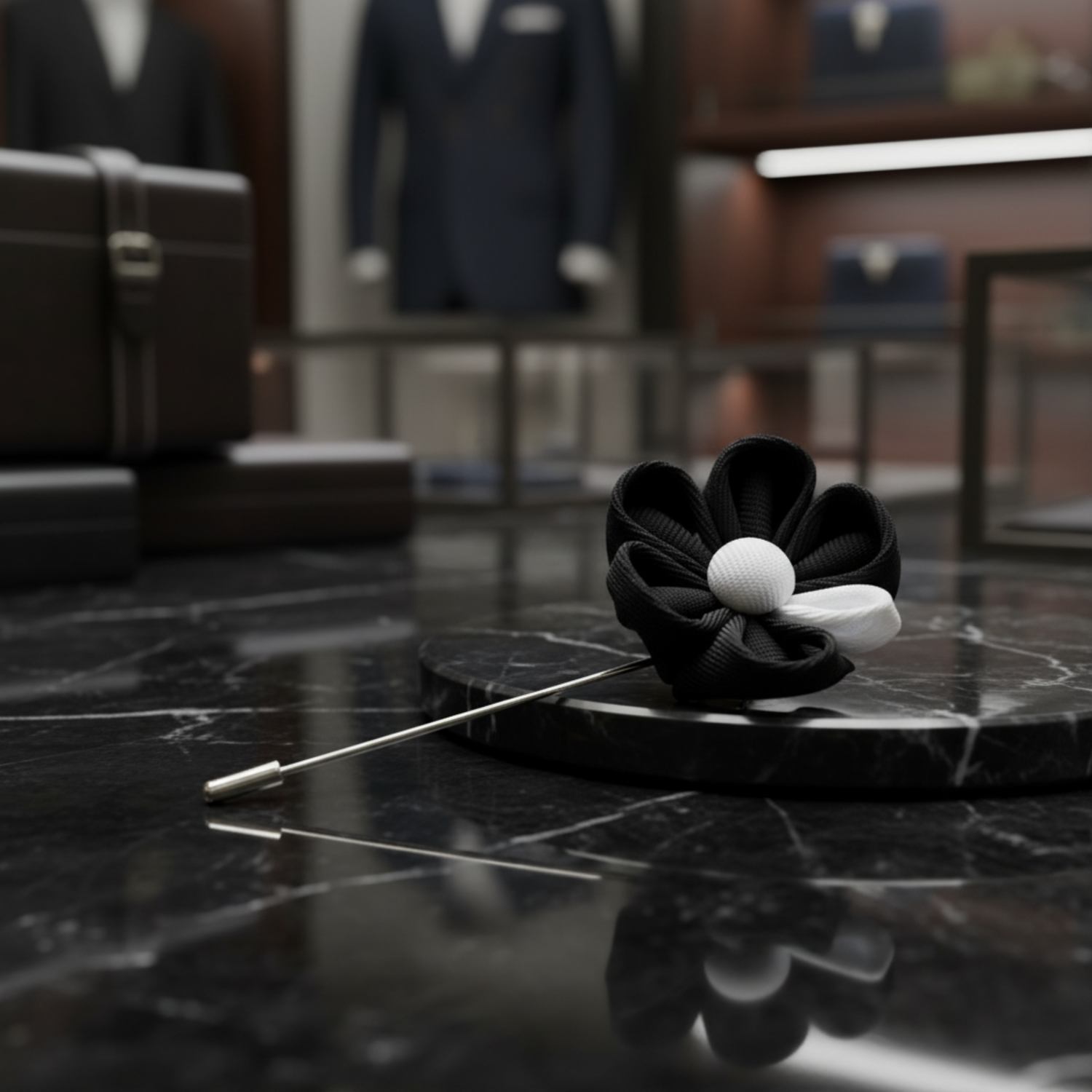 Black, White Flower Lapel Pin
