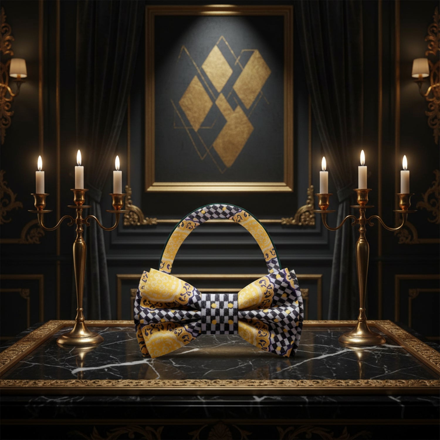 yellow design pre tied bow tie