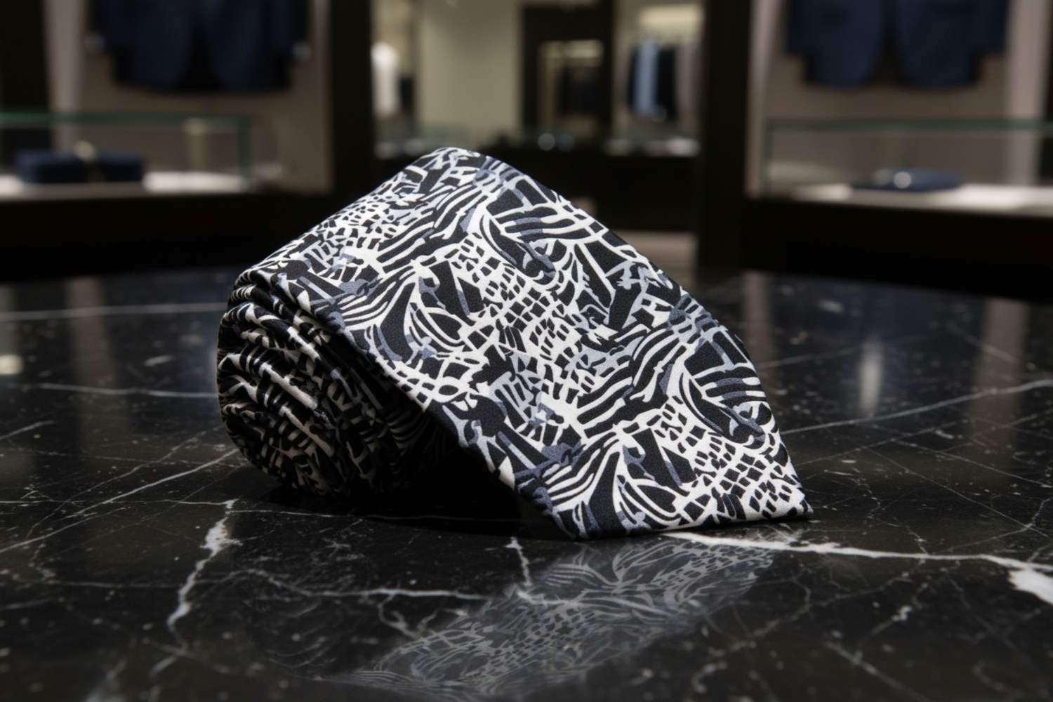 White, Black, Grey Abstract Necktie