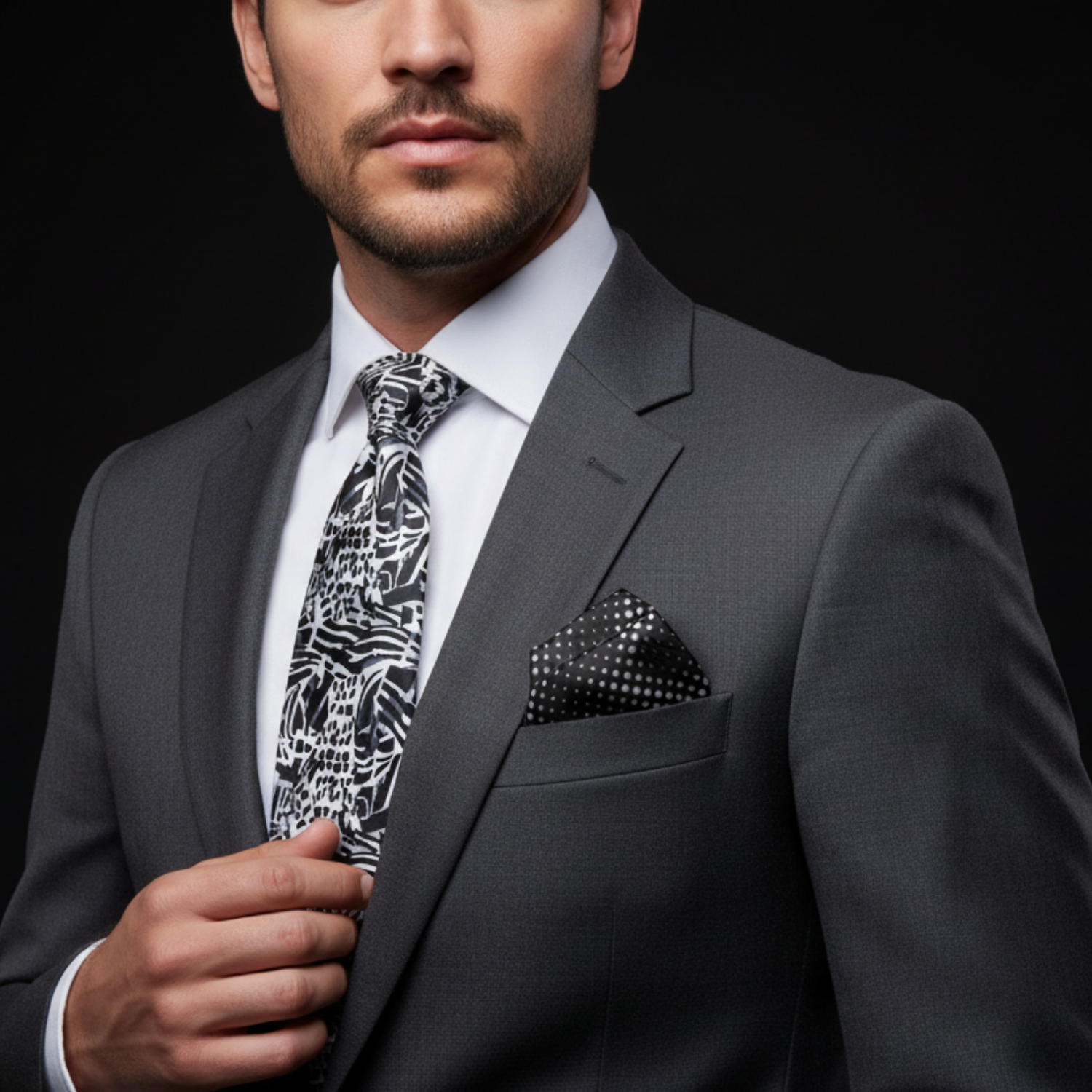 Grey, White & Black Abstract Pattern Necktie