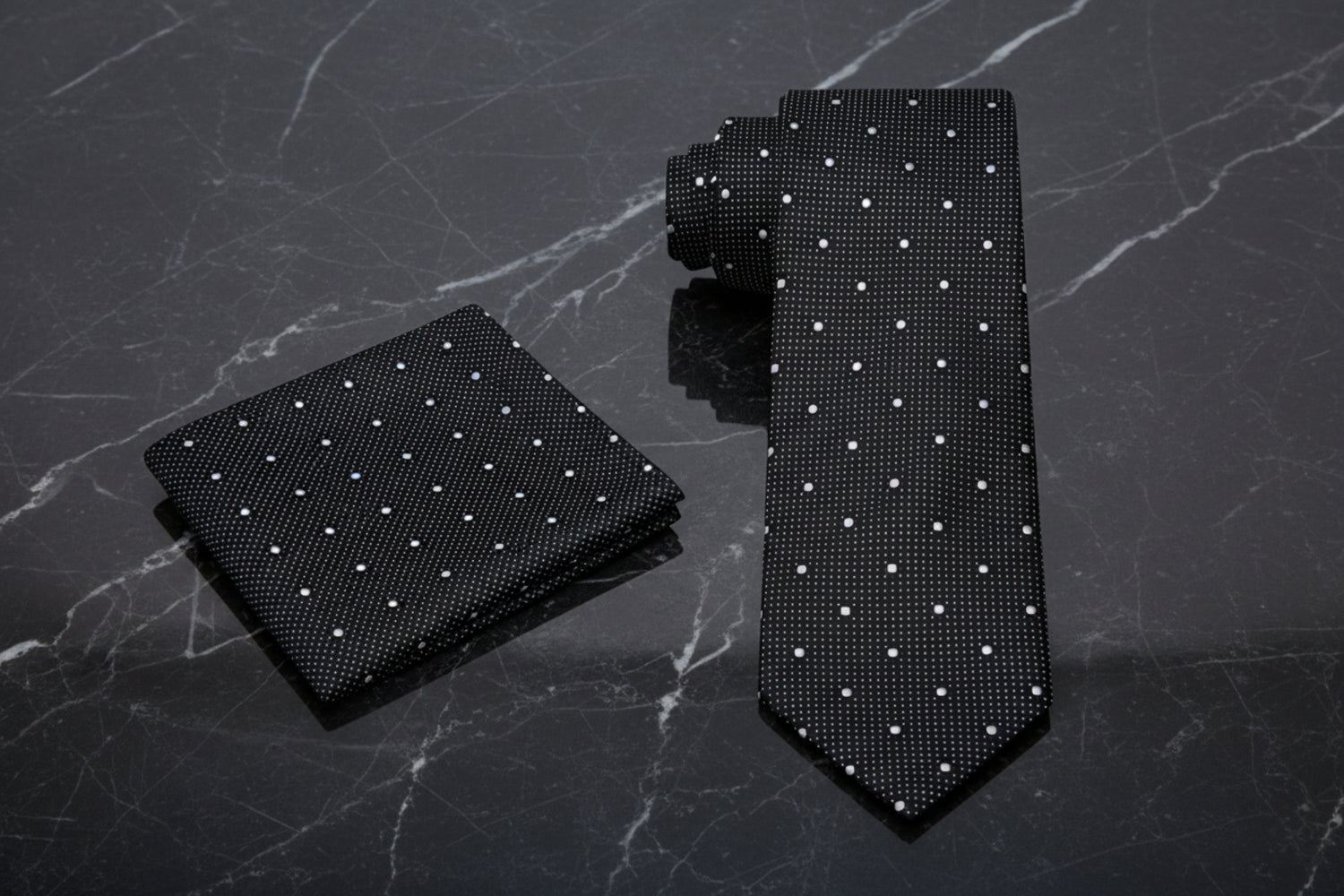 Black, White Polka Tie and Square View 2