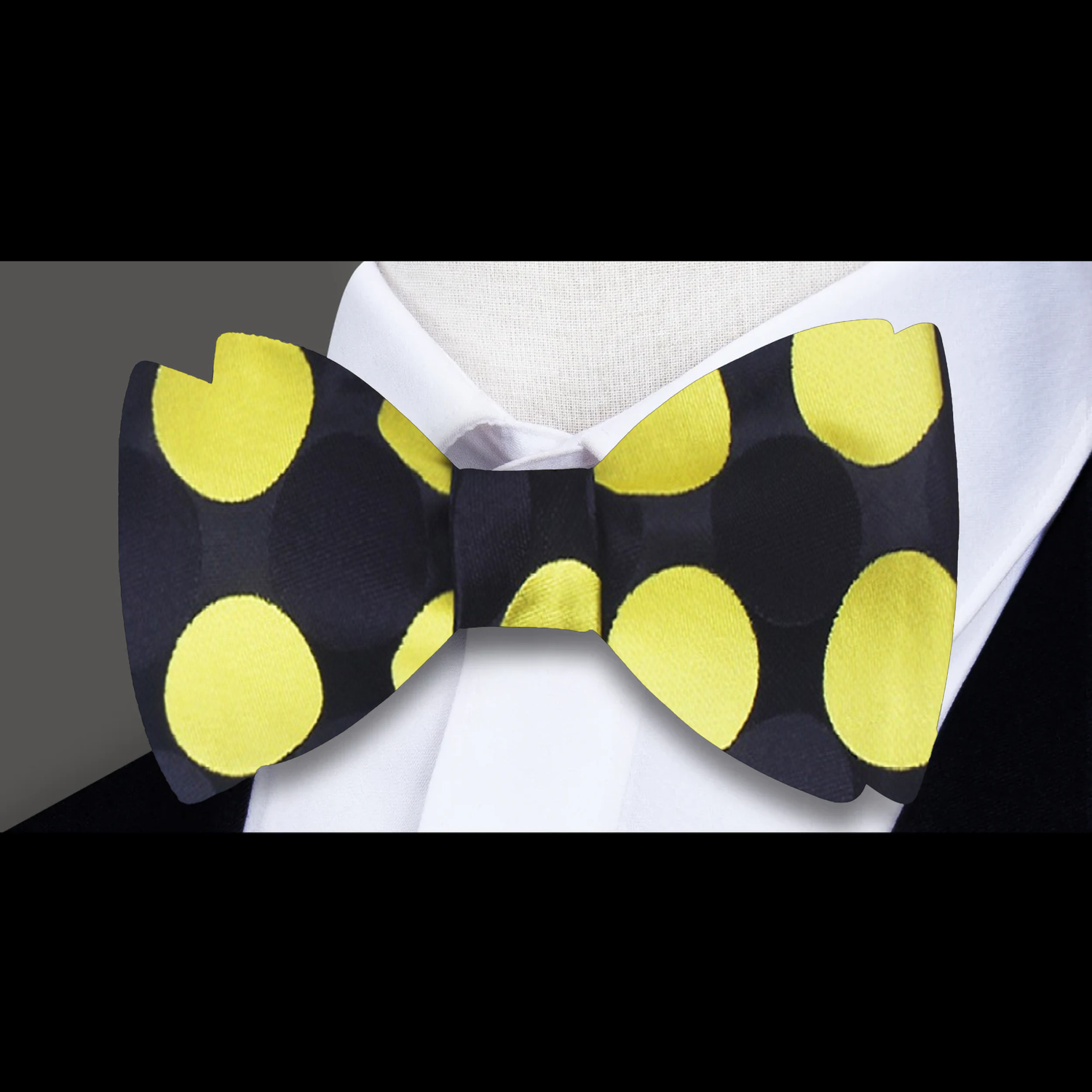 Black, Yellow Big Polka Bow Tie 