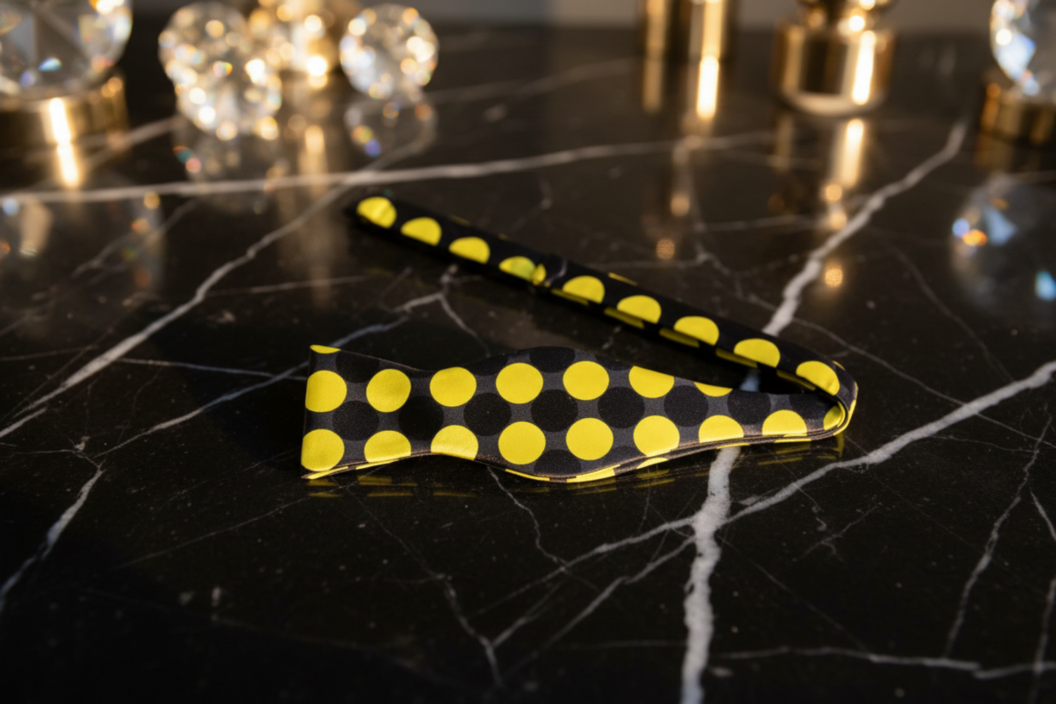 Black Yellow Polka Bow Tie Self Tie