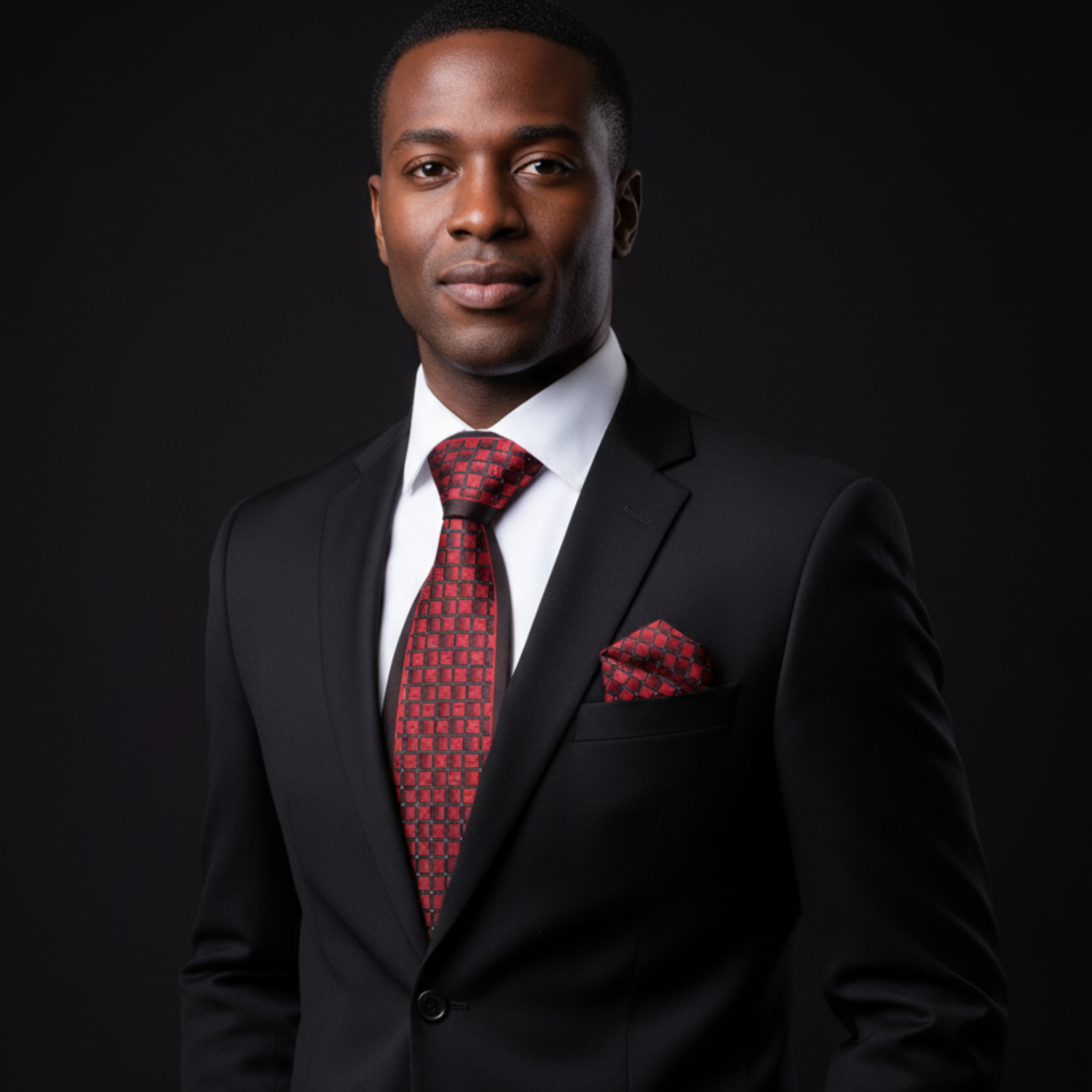 Red Geometric Squares Tie and Square on man