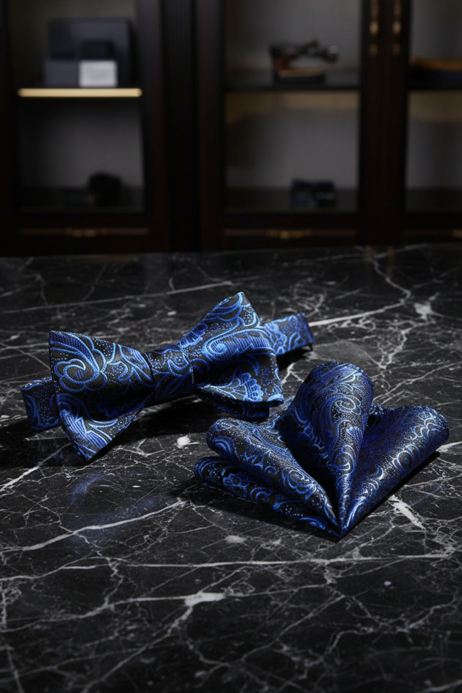 Main View: Black and Blue Glistening Bow Tie and Square