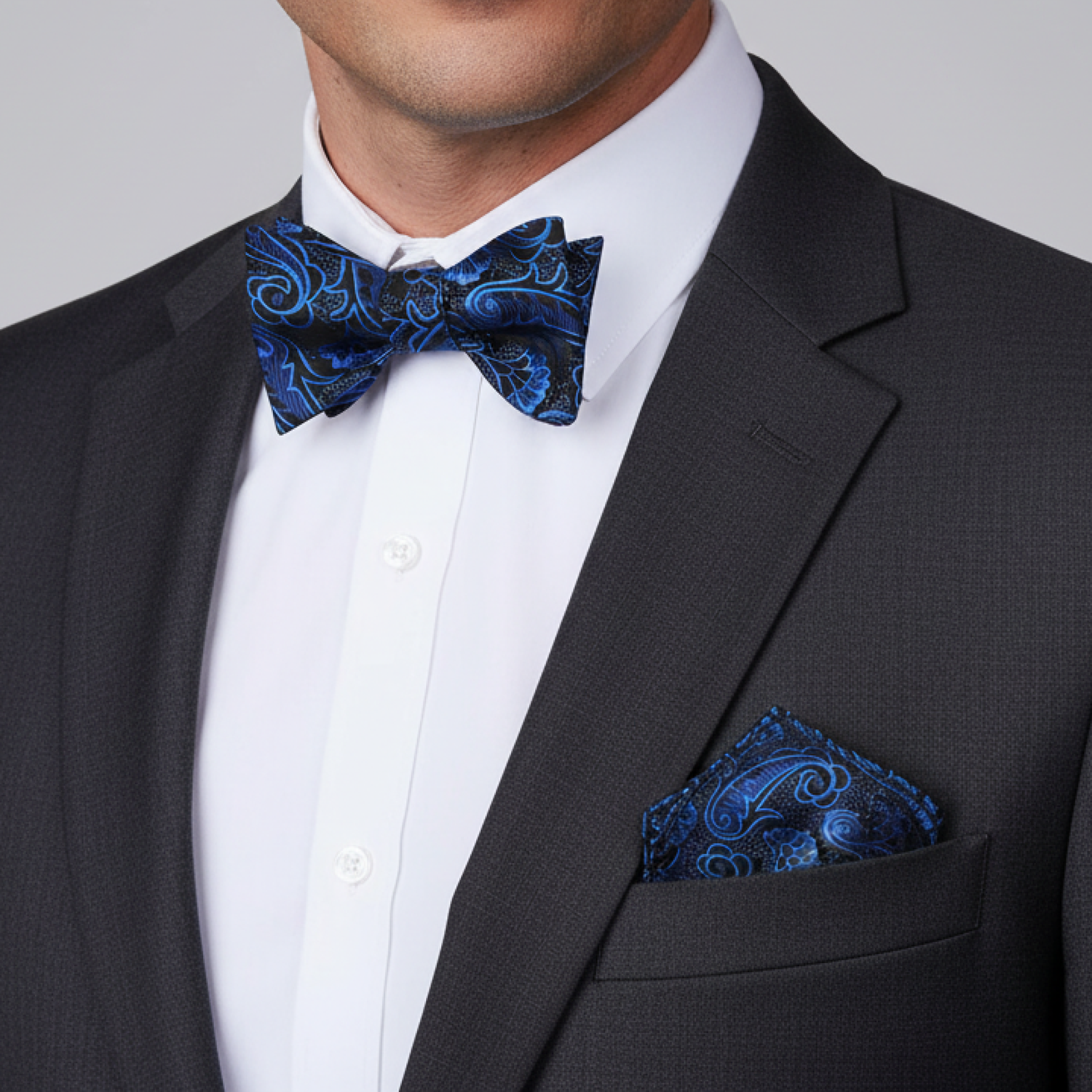 Black & Blue Intricate Paisley Self-Tie Bow Tie