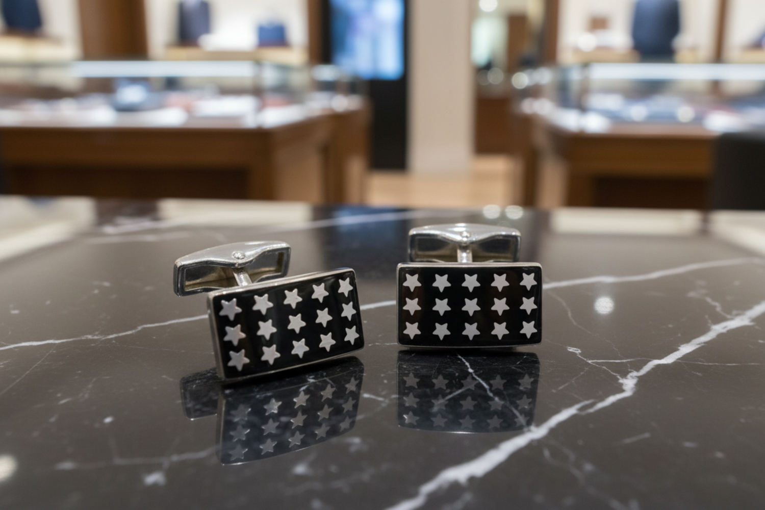 Chrome and Black Stars Cufflinks