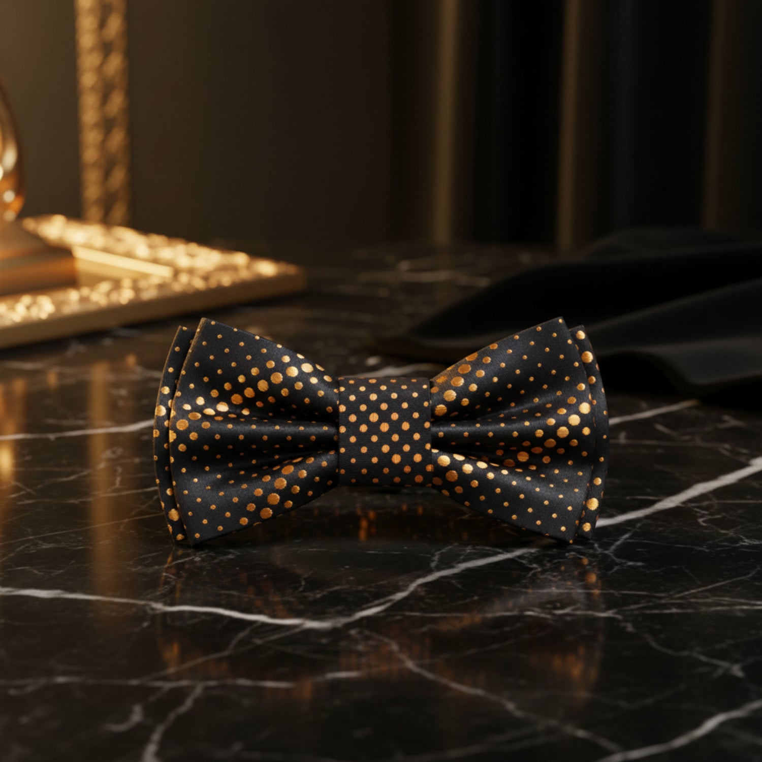 Black and Gold Dot Regal Pre Tied Bow Tie