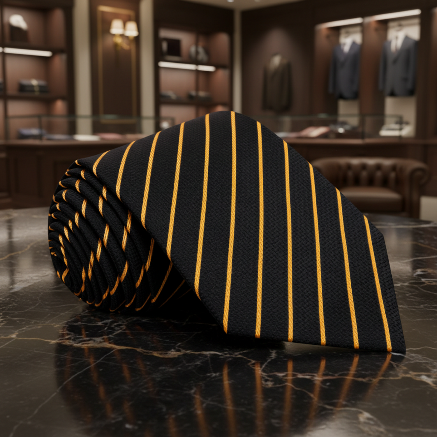 Black, Gold Stripe Necktie  