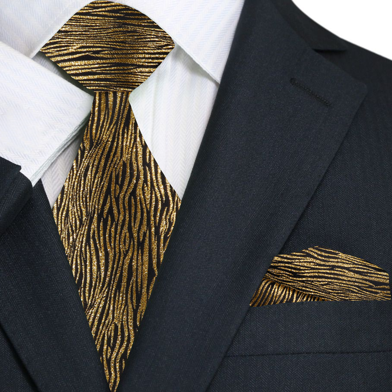 Black and Gold Zebra Tie and Pocket Square