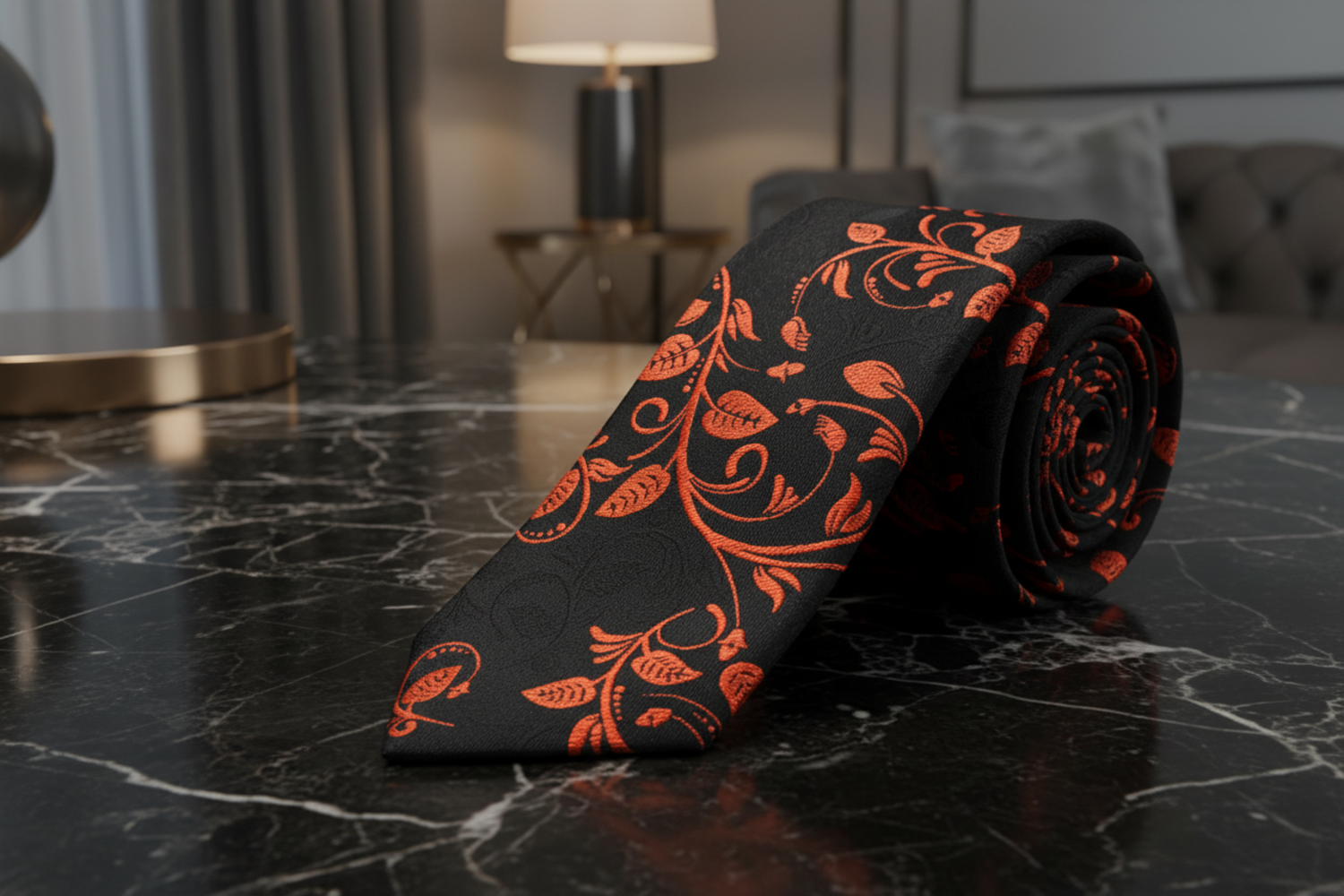 Alt View: Black, Copper Orange Vines Necktie