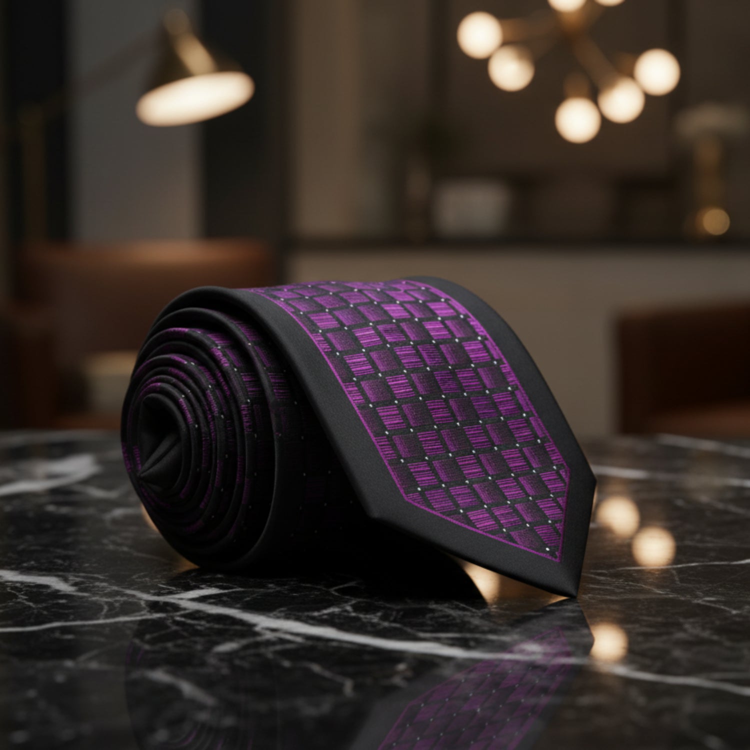 View 2: Black, Purple Geometric Necktie  